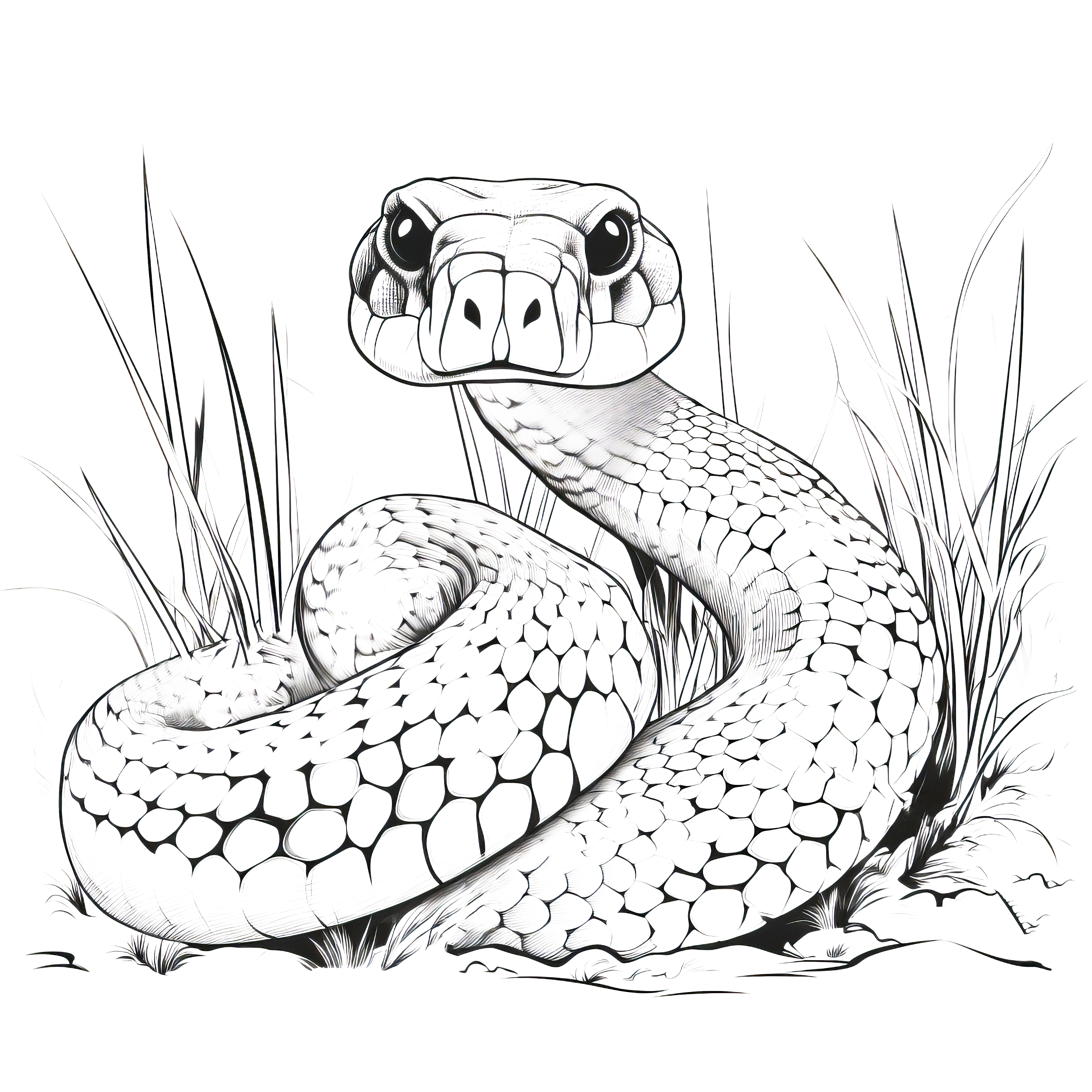 Realistic snake in the grass as a coloring picture (Free)