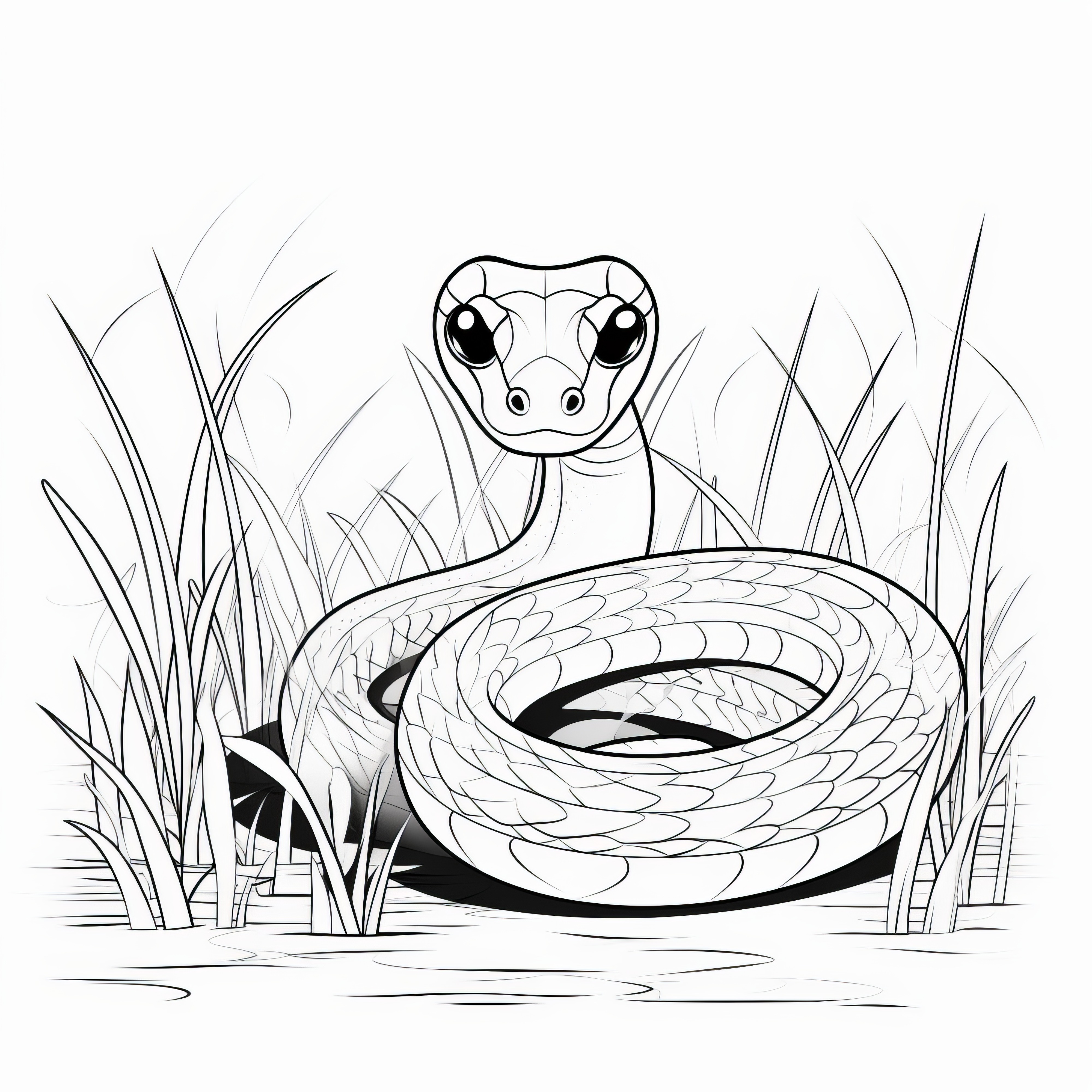 Snake at the pond shore: Coloring picture for download (free)