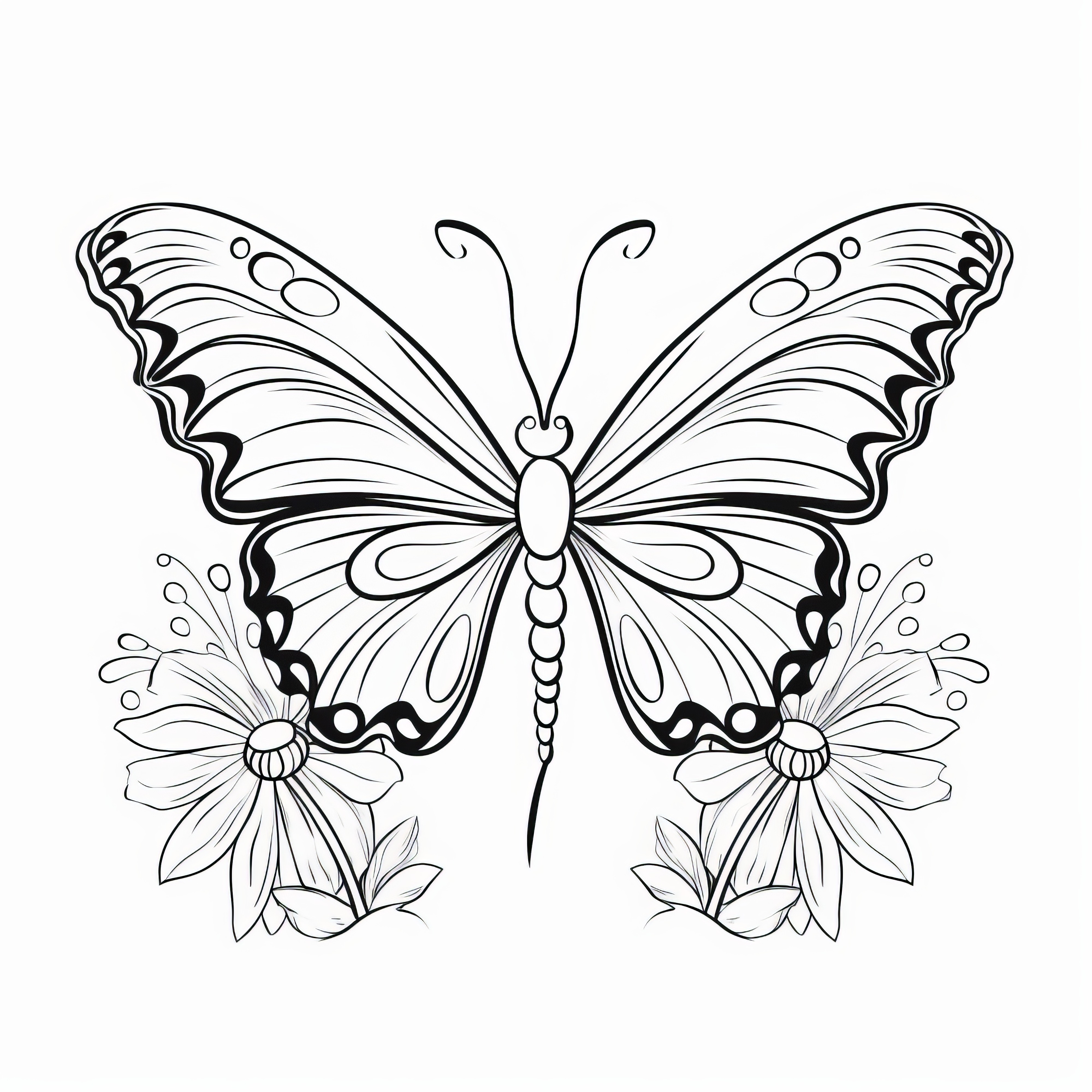 Gorgeous butterfly with flowers to color (free)