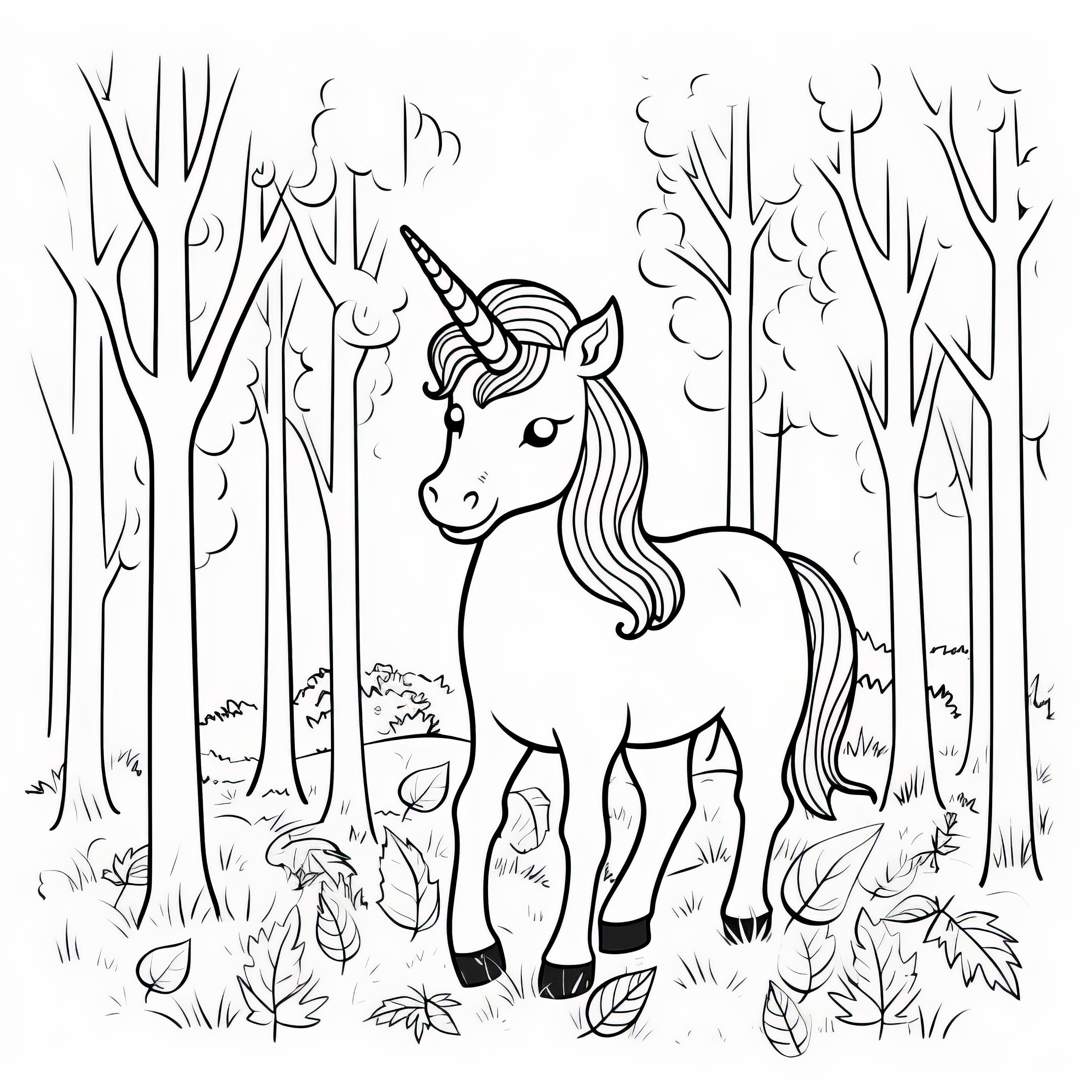 Cute unicorn in the autumn forest with colorful leaves: Image for download (Free)