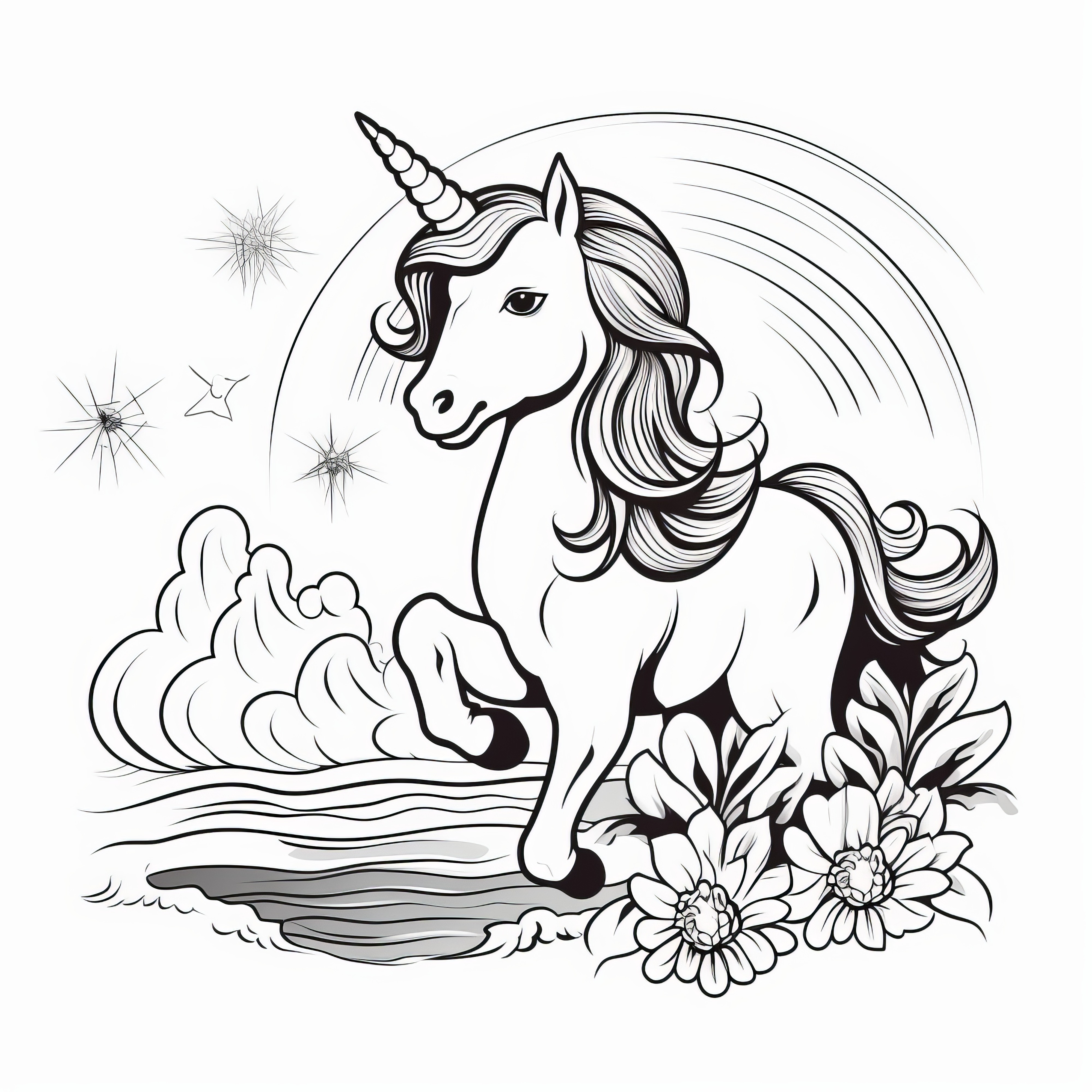 Elegant trotting unicorn: Fairytale coloring page for children (Free)