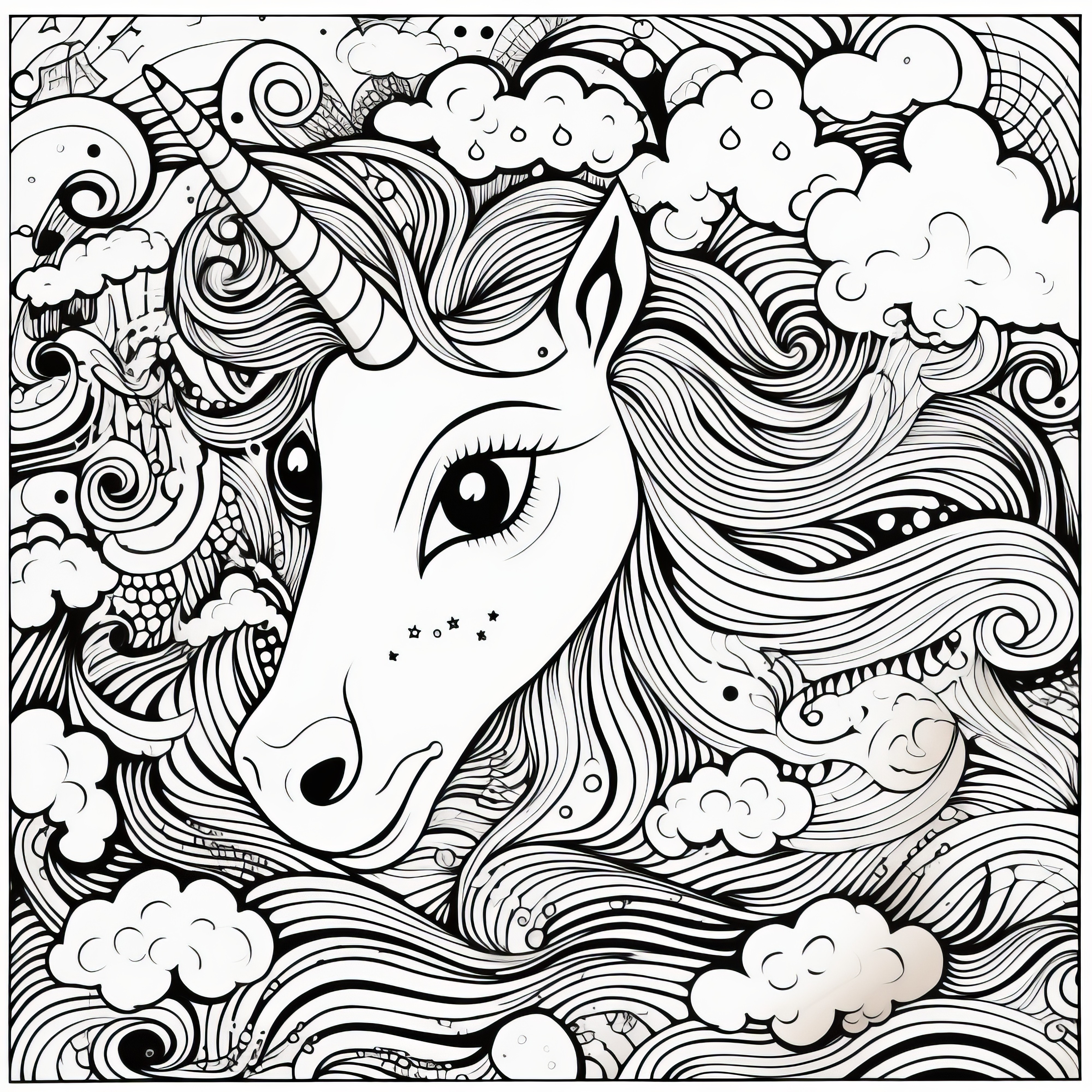 Magical unicorn head: Free coloring template for download (Free)
