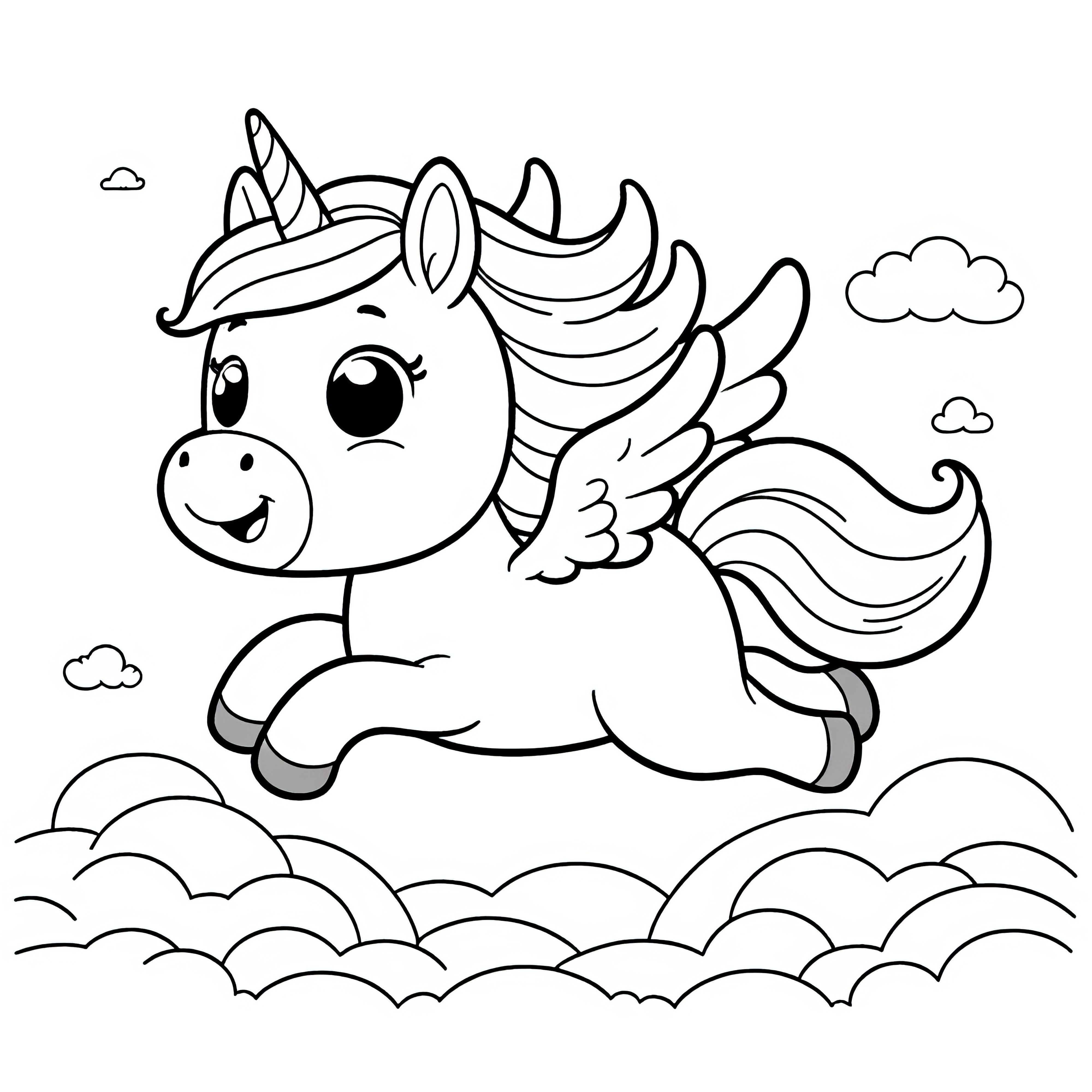 Cute unicorn with wings: Simple coloring picture for children (Free) 