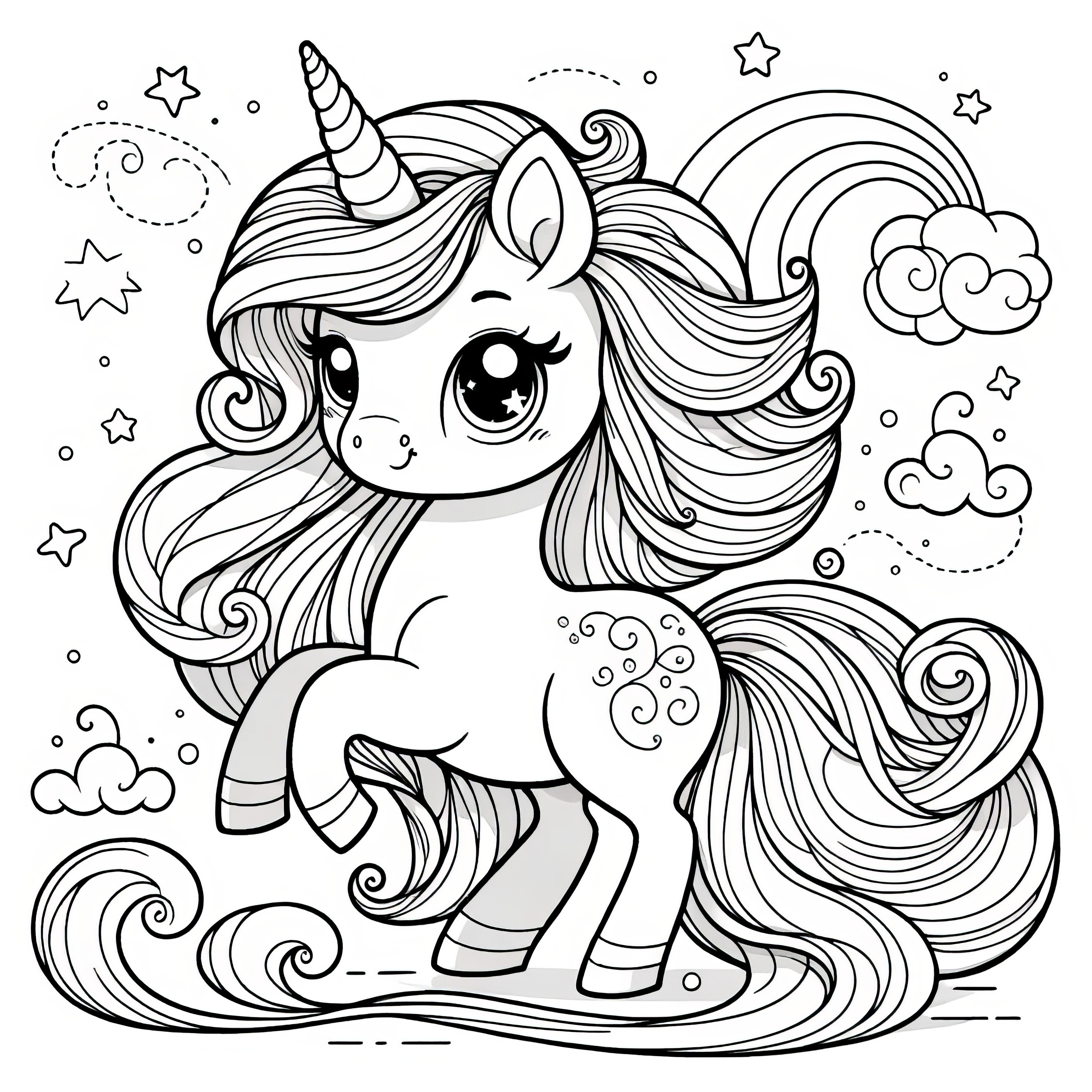 Sweet unicorn pony with stars for coloring (Free)