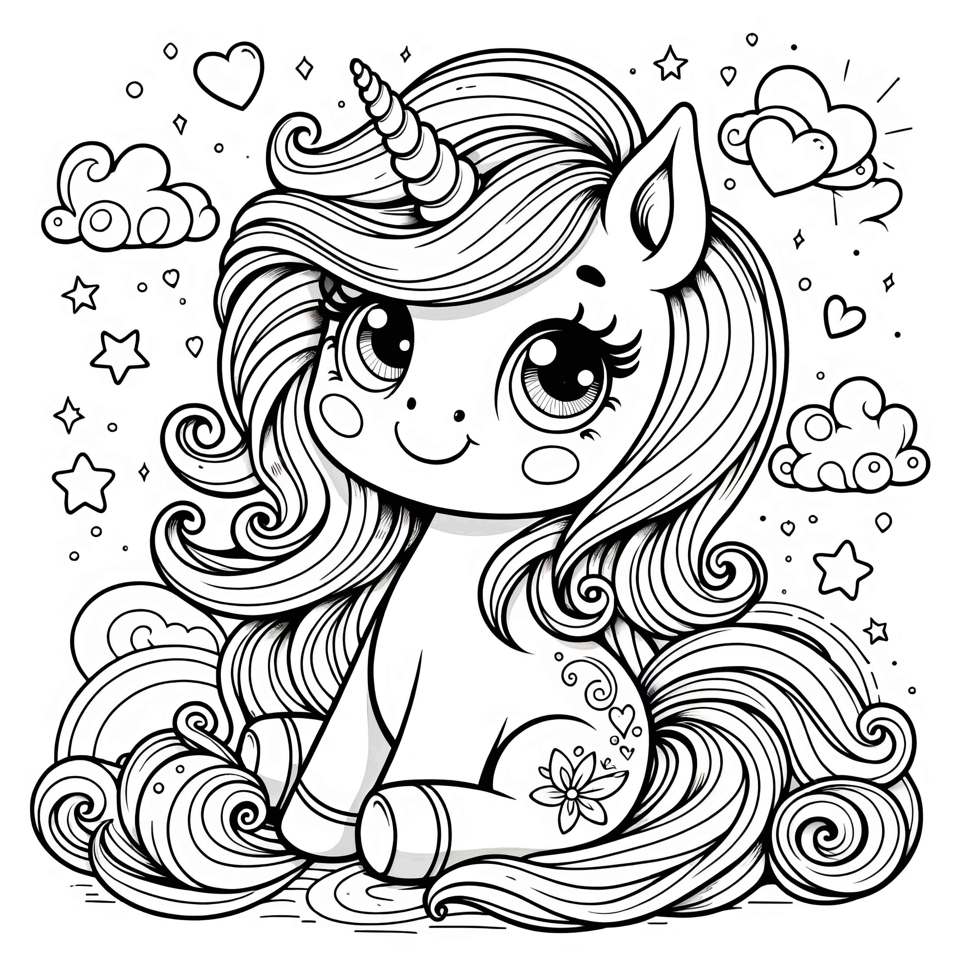 Sitting unicorn with stars and clouds for download (Free)