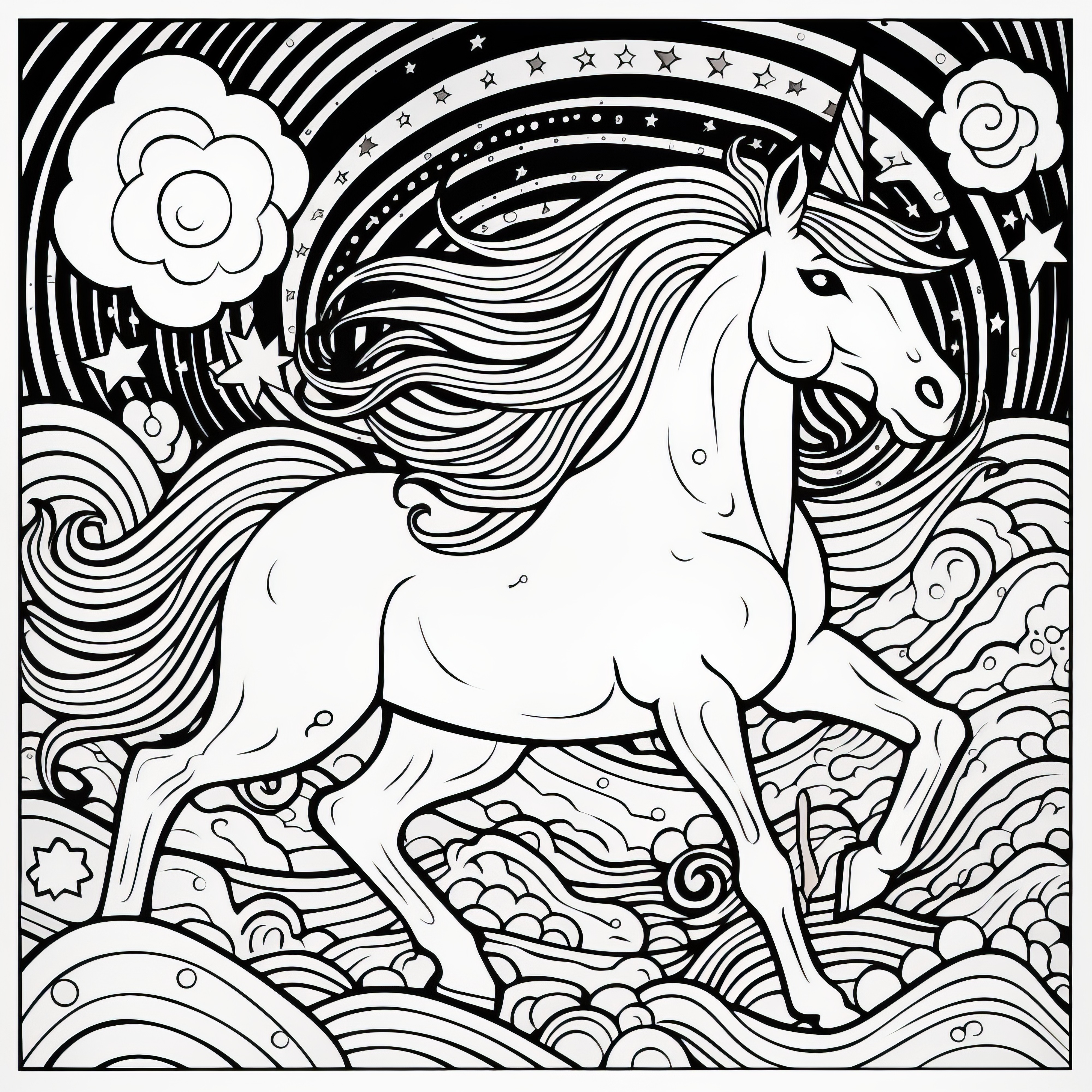 Unicorn in the sky: Abstract coloring page for adults (free)