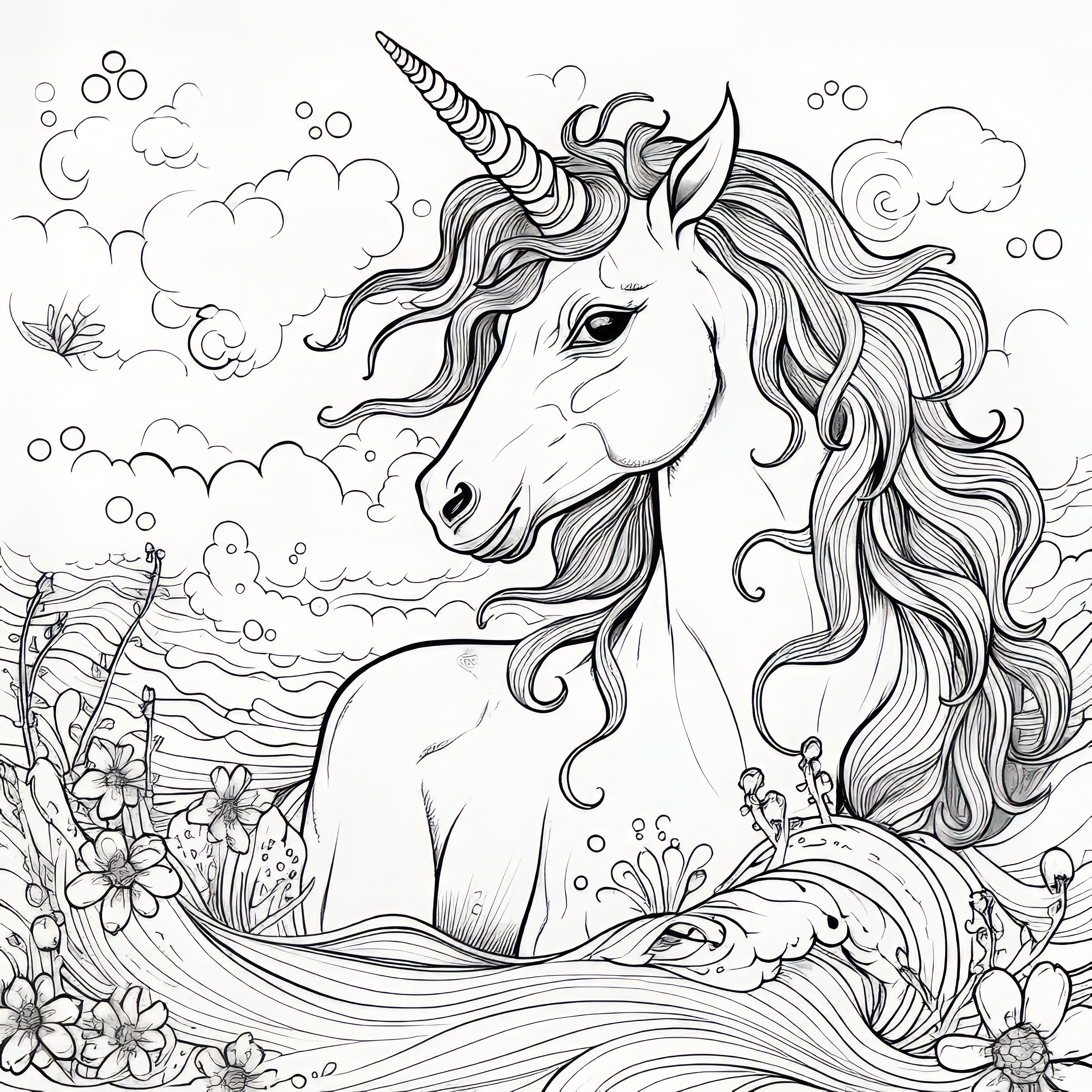 Beautiful unicorn as a coloring template for adults (Free)
