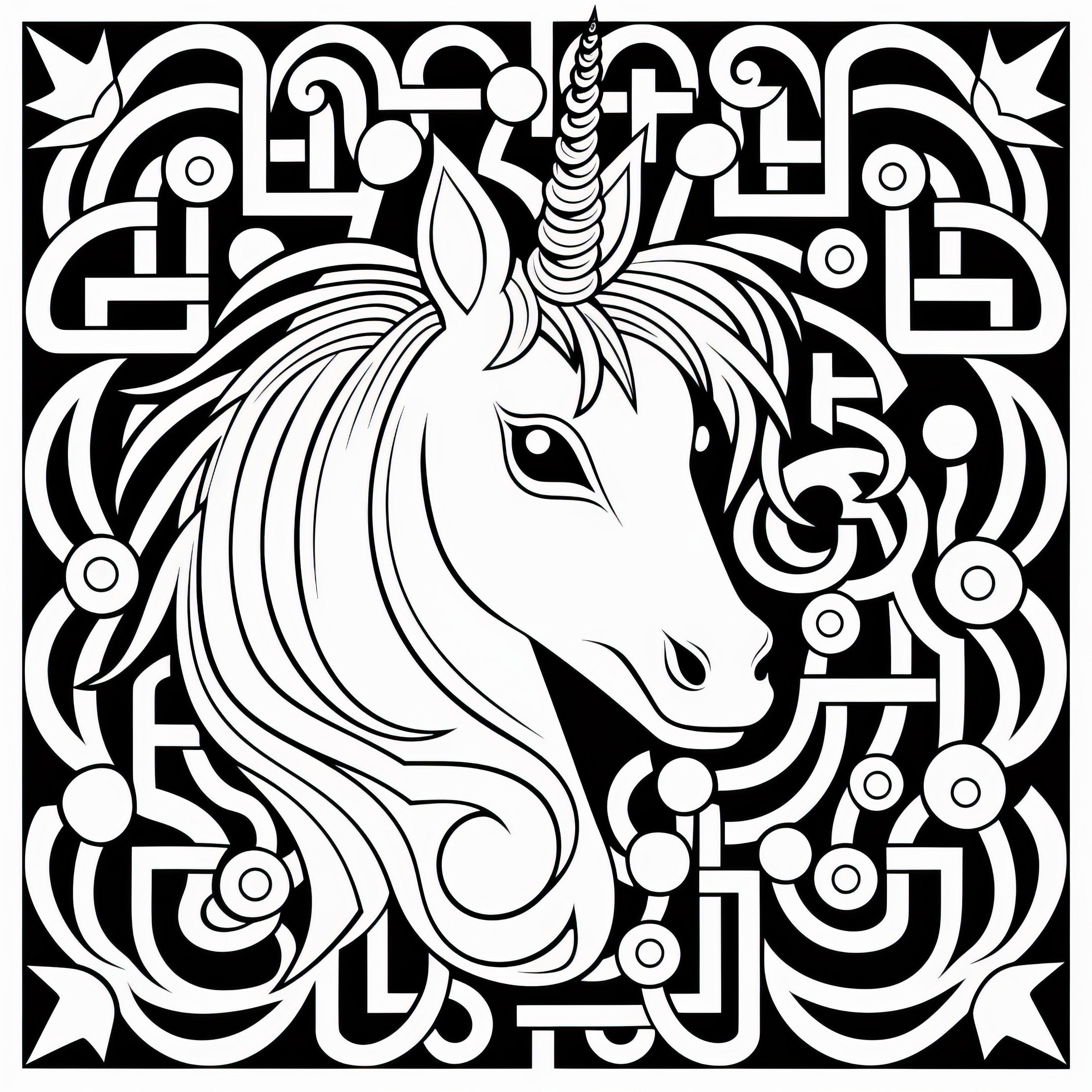 Unicorn head with ornaments as a coloring page for adults (Free)