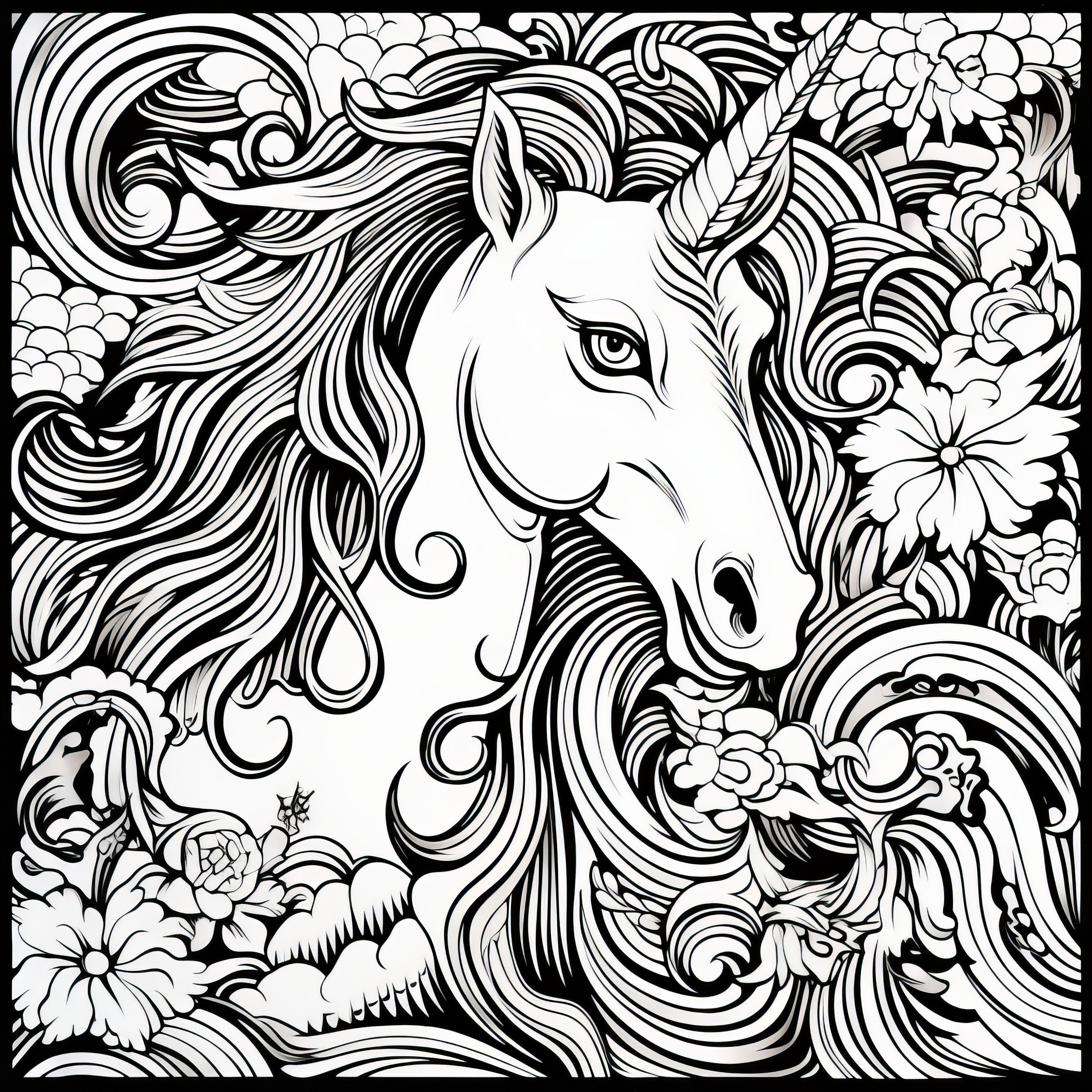 Unicorn portrait as a coloring page for adults (Free)