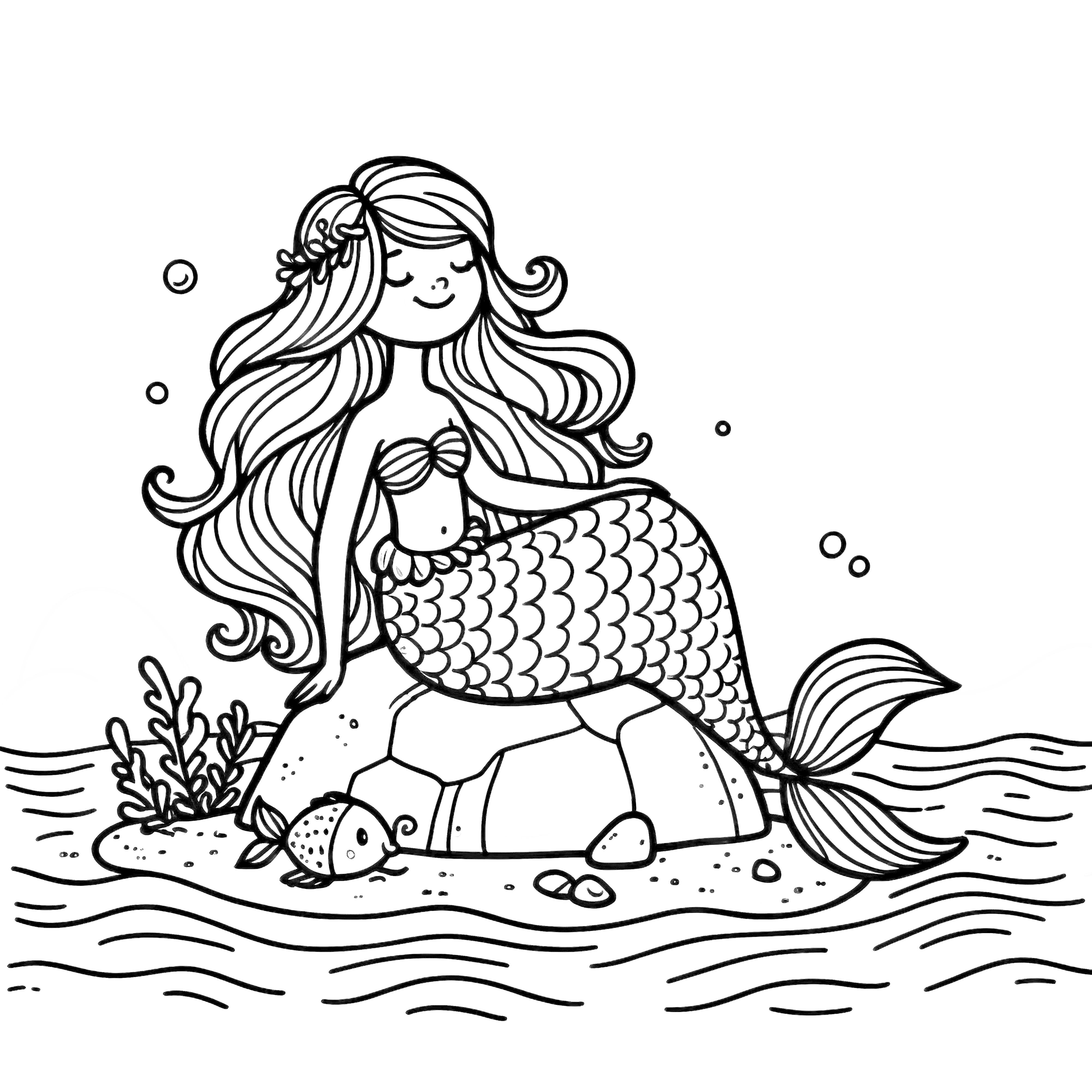 Mermaid on rock coloring picture