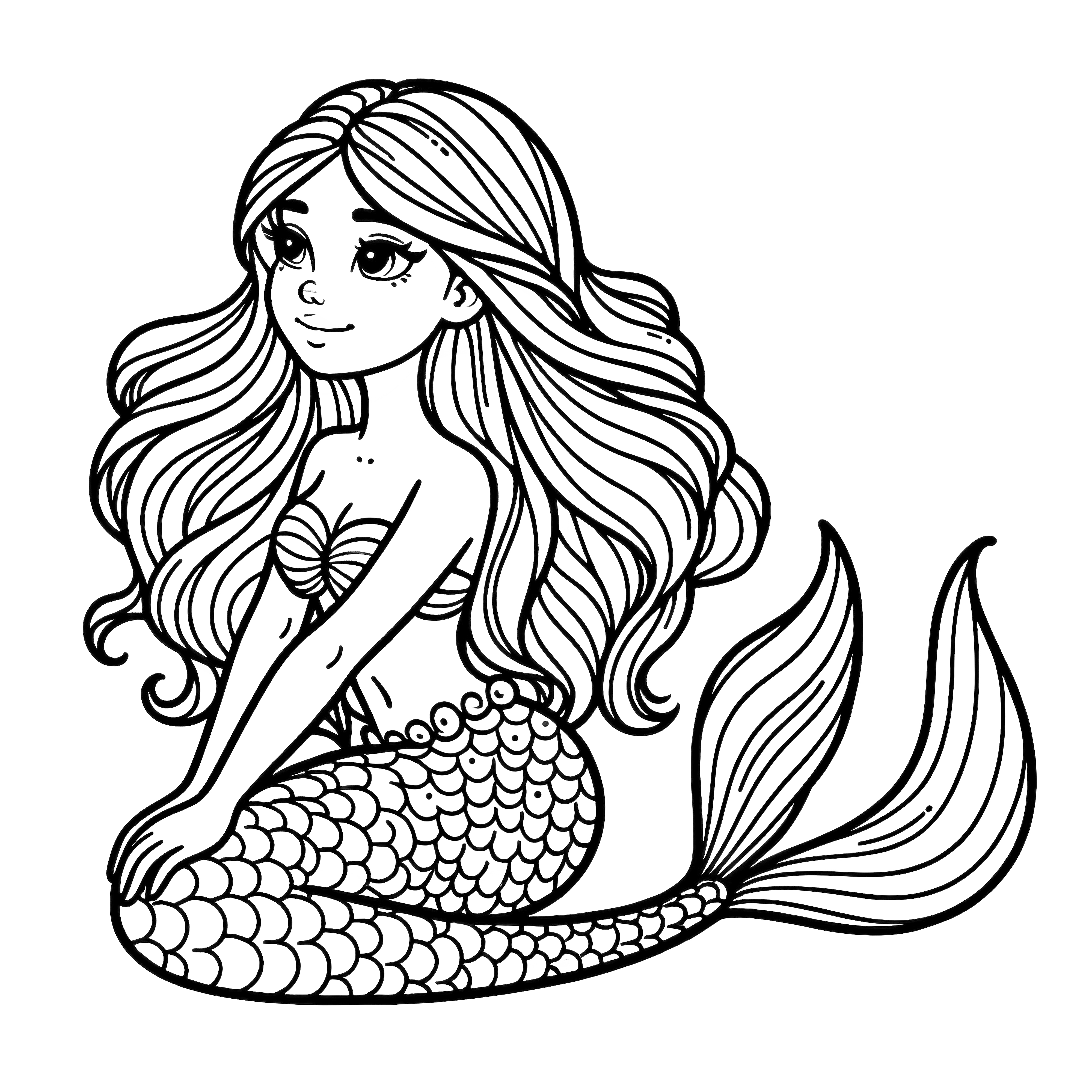 Beautiful mermaid as a single motif: Coloring picture for free