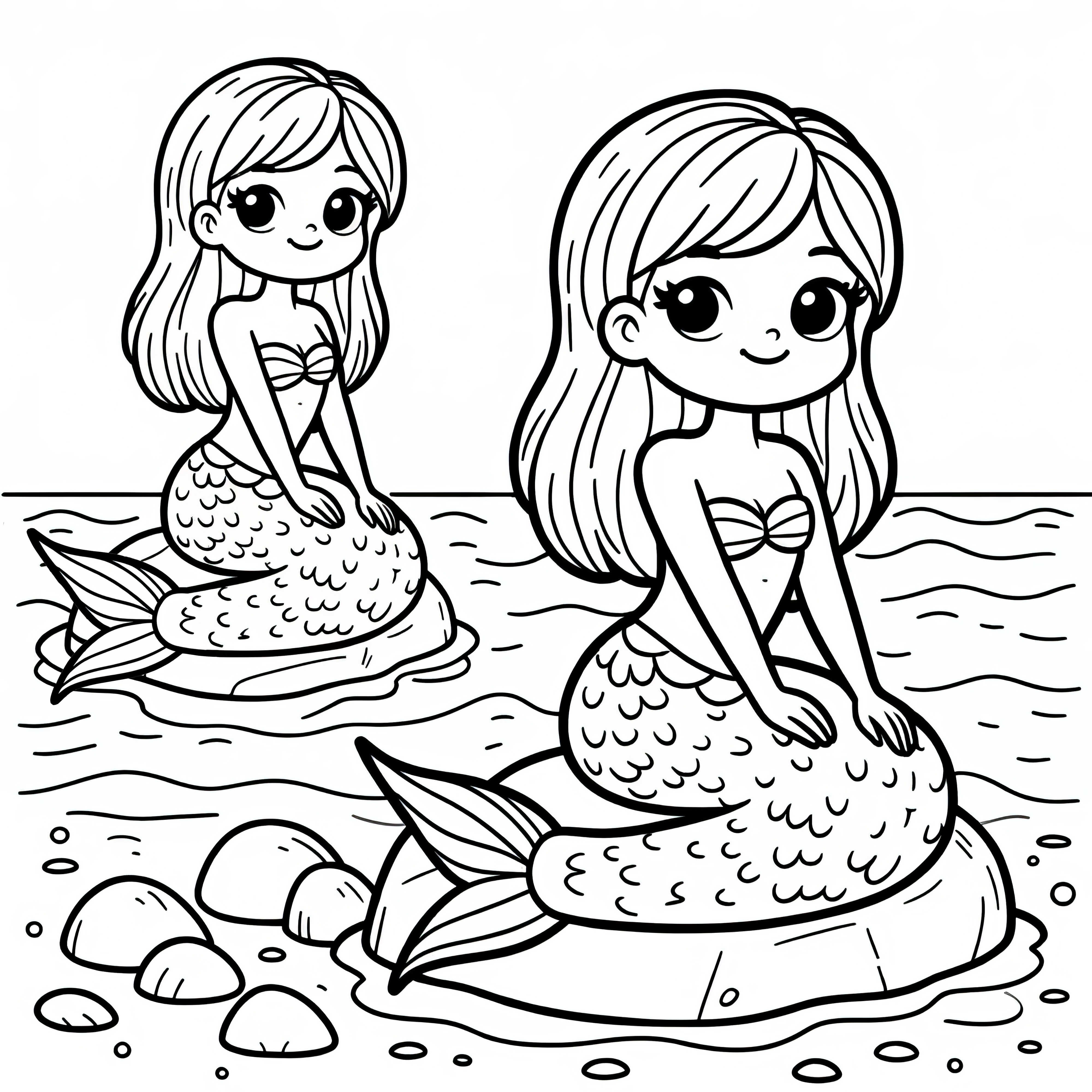 Two mermaids on a rock: Free coloring picture