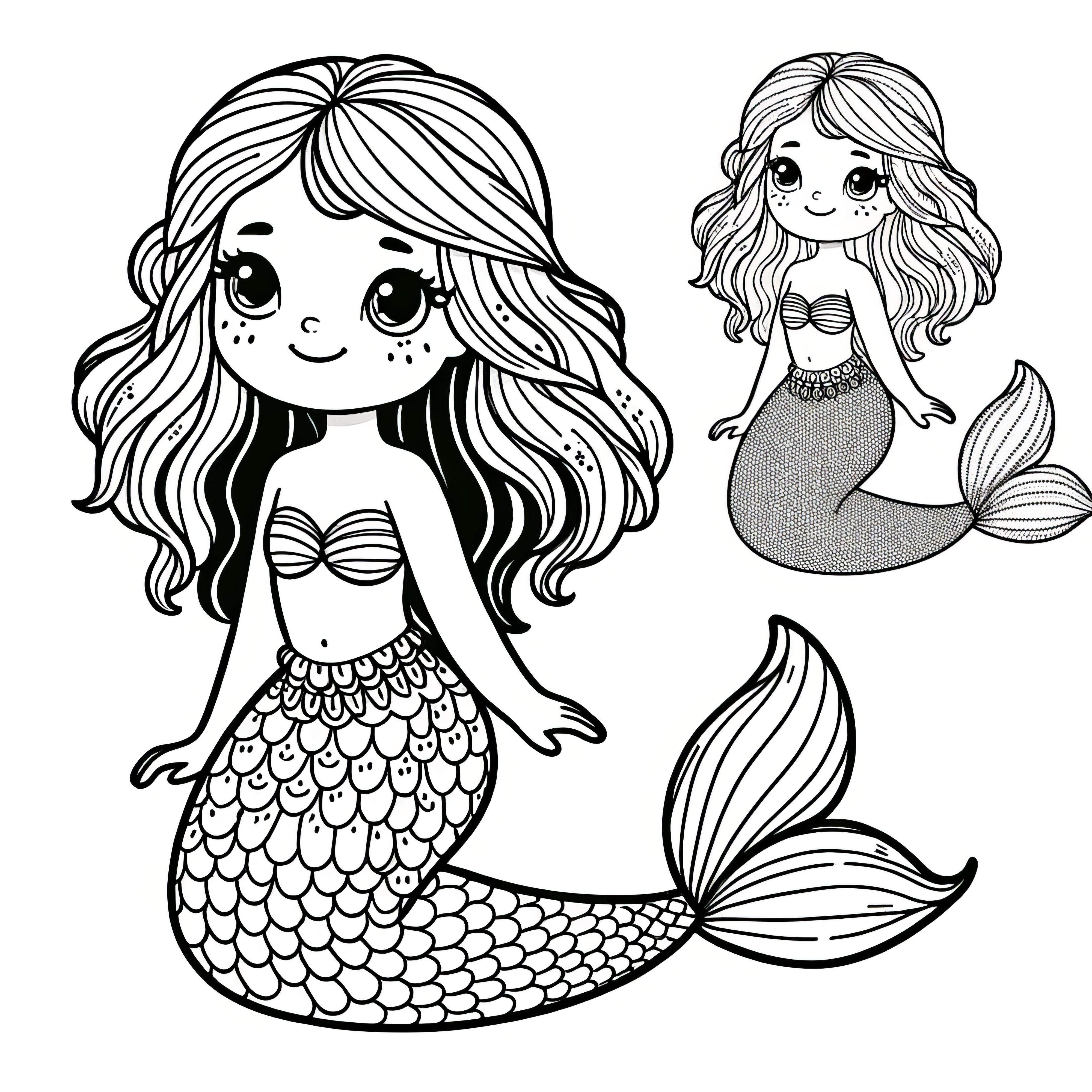 Two mermaids: Simple coloring page (Free)