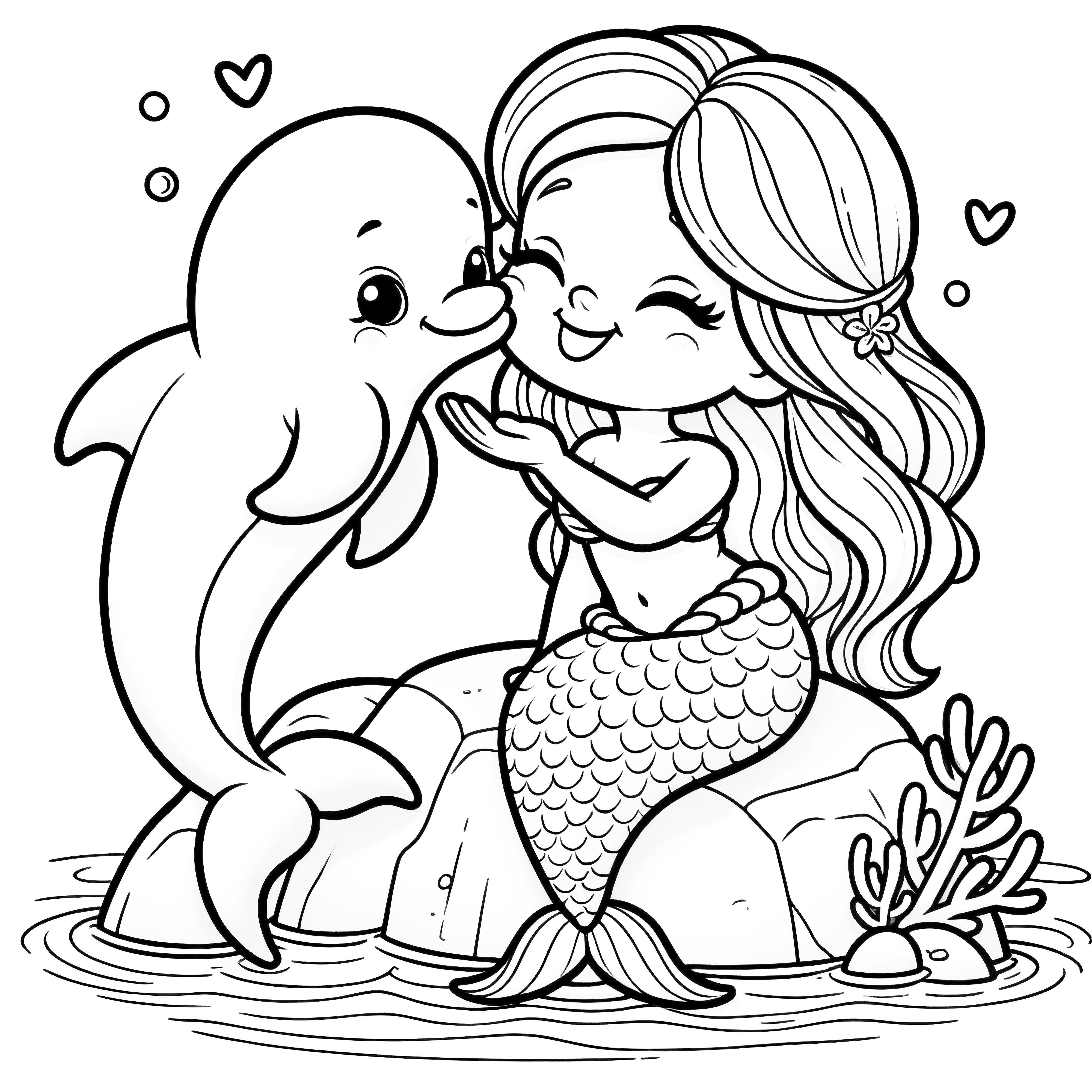 Sirena Abbraccia Un Delfino Disegno Da Colorare Gratuito