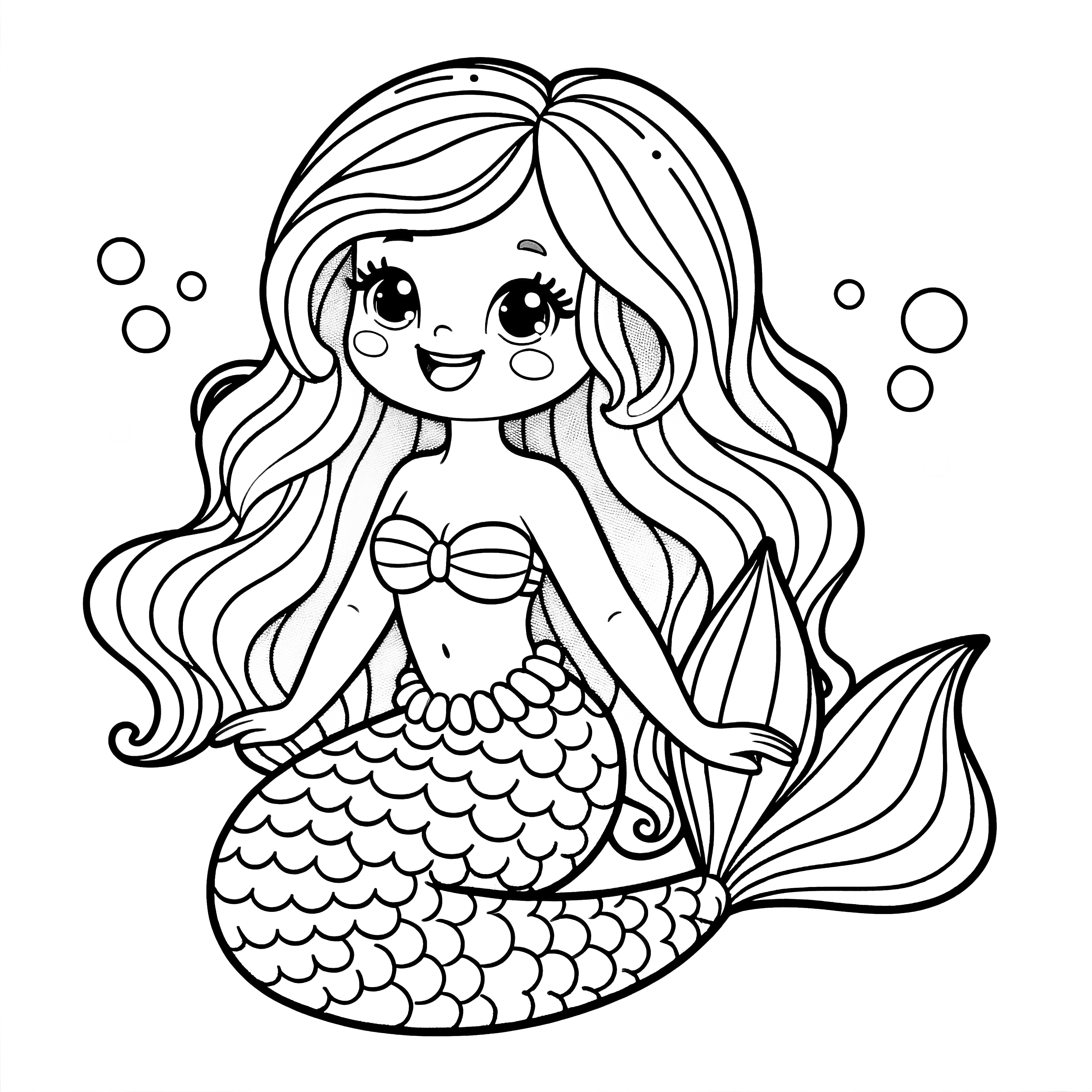 Happy mermaid: Simple coloring page (Free)