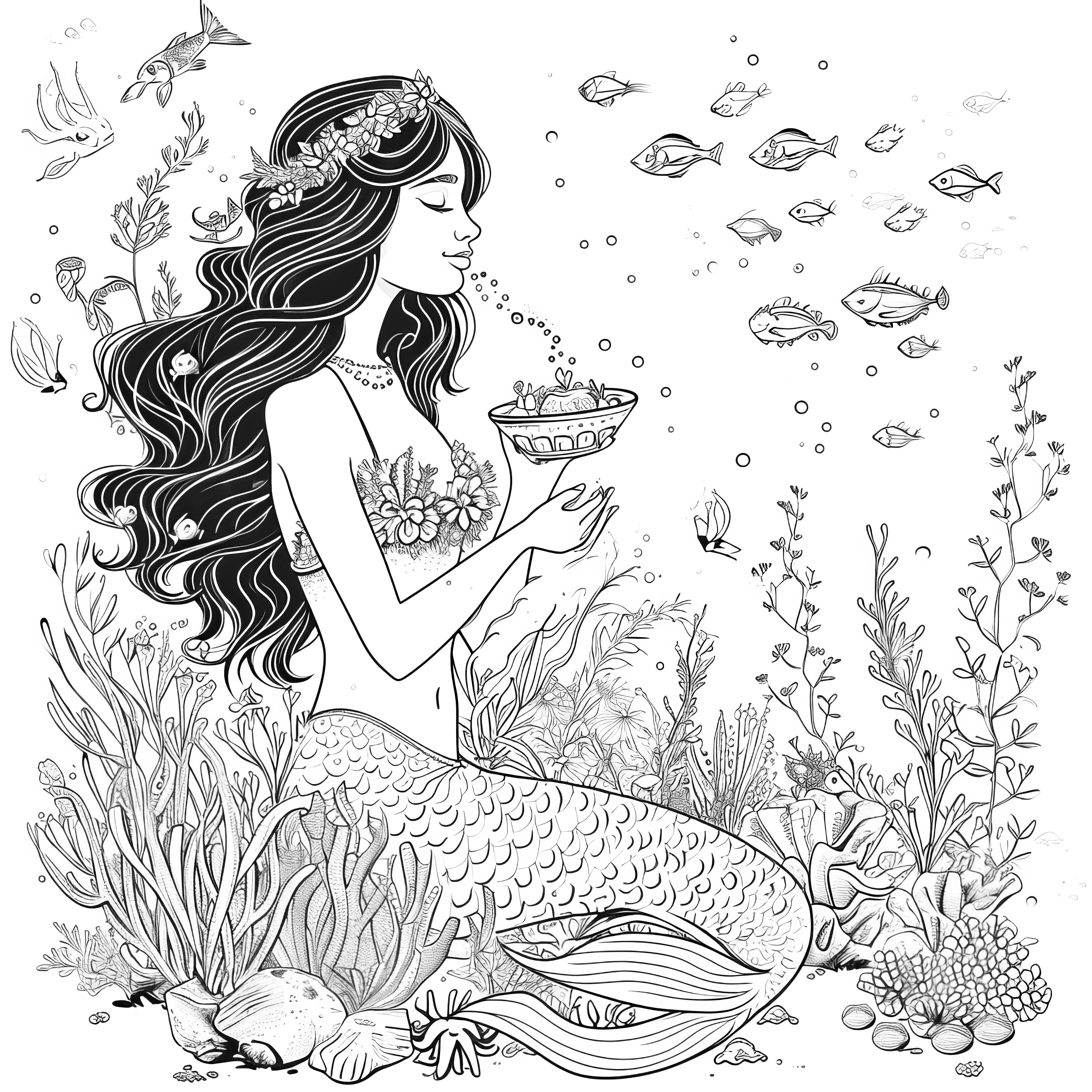 아름다운 인어 - 성인을위한 색칠하기 그림