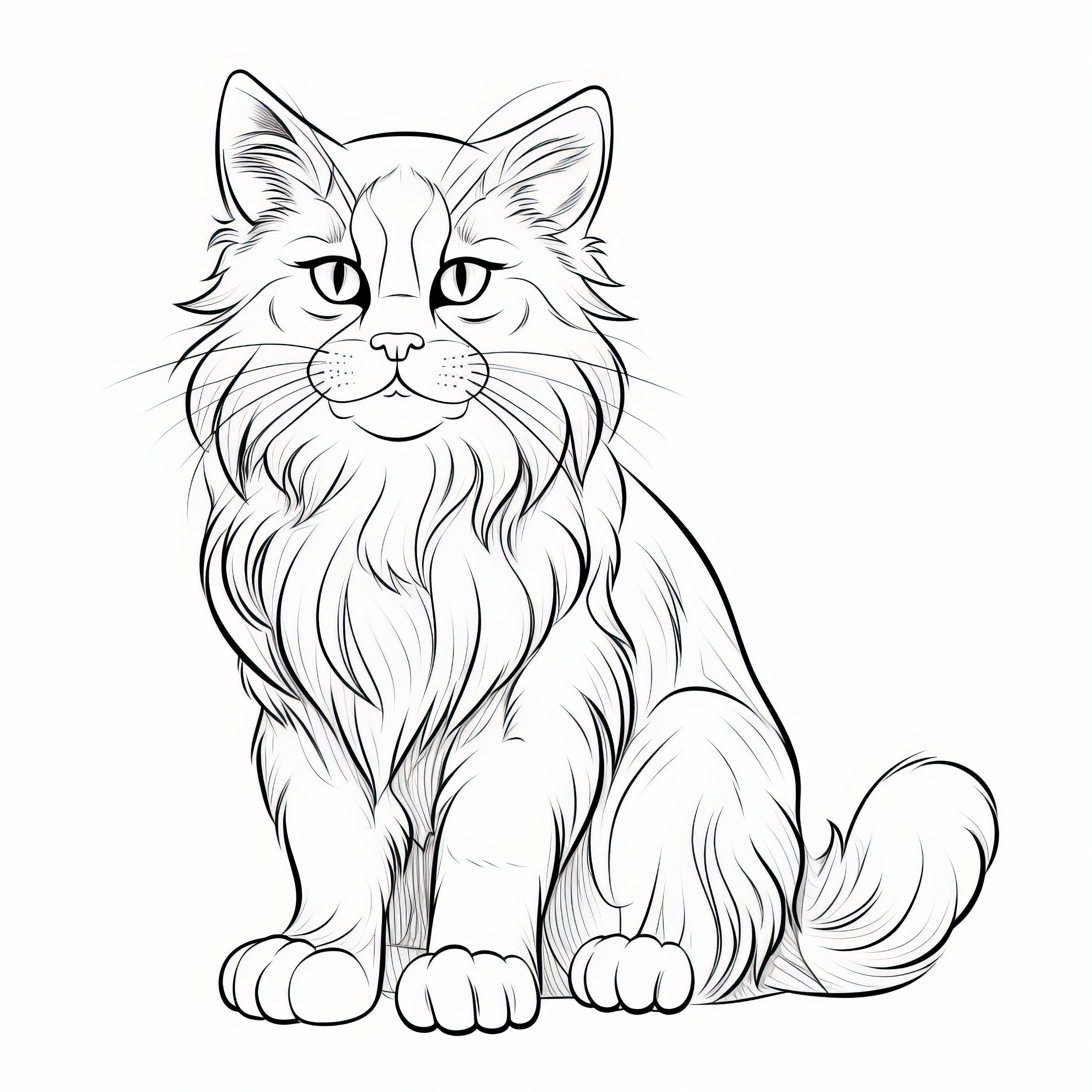 強くてふわふわの猫：無料ダウンロードのためのぬり絵