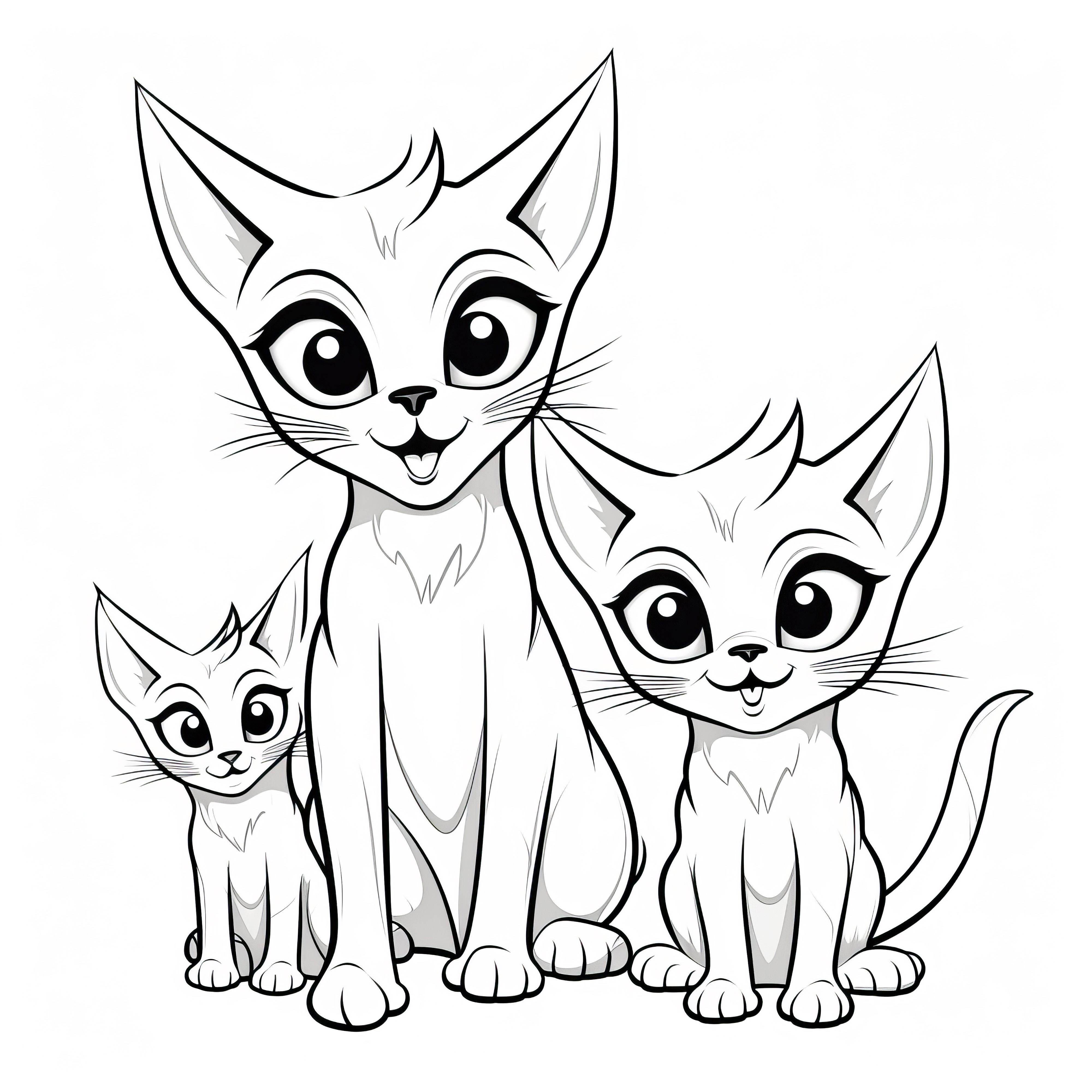 Three lively cats: Picture to color for free