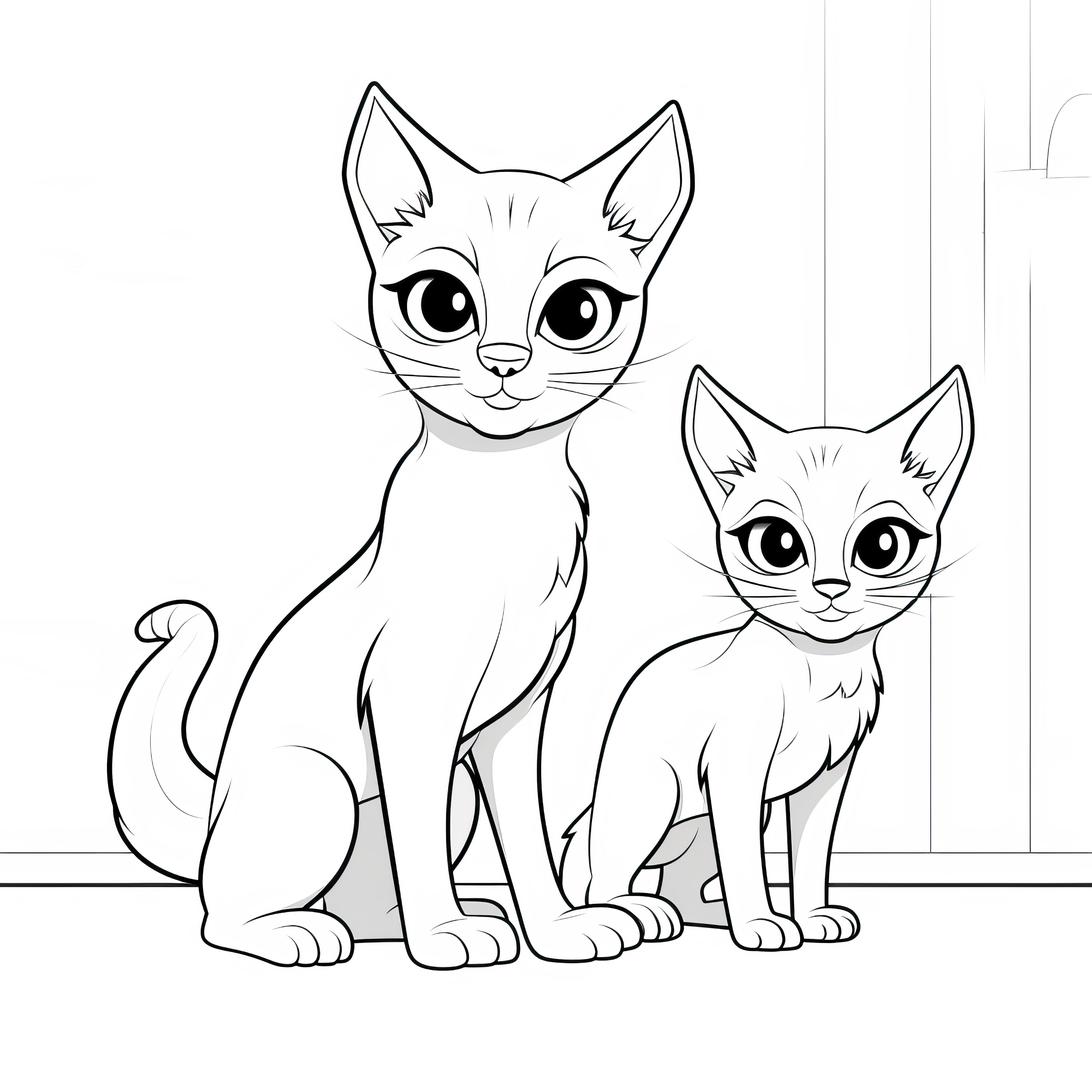 無料ぬり絵: 子供と母猫