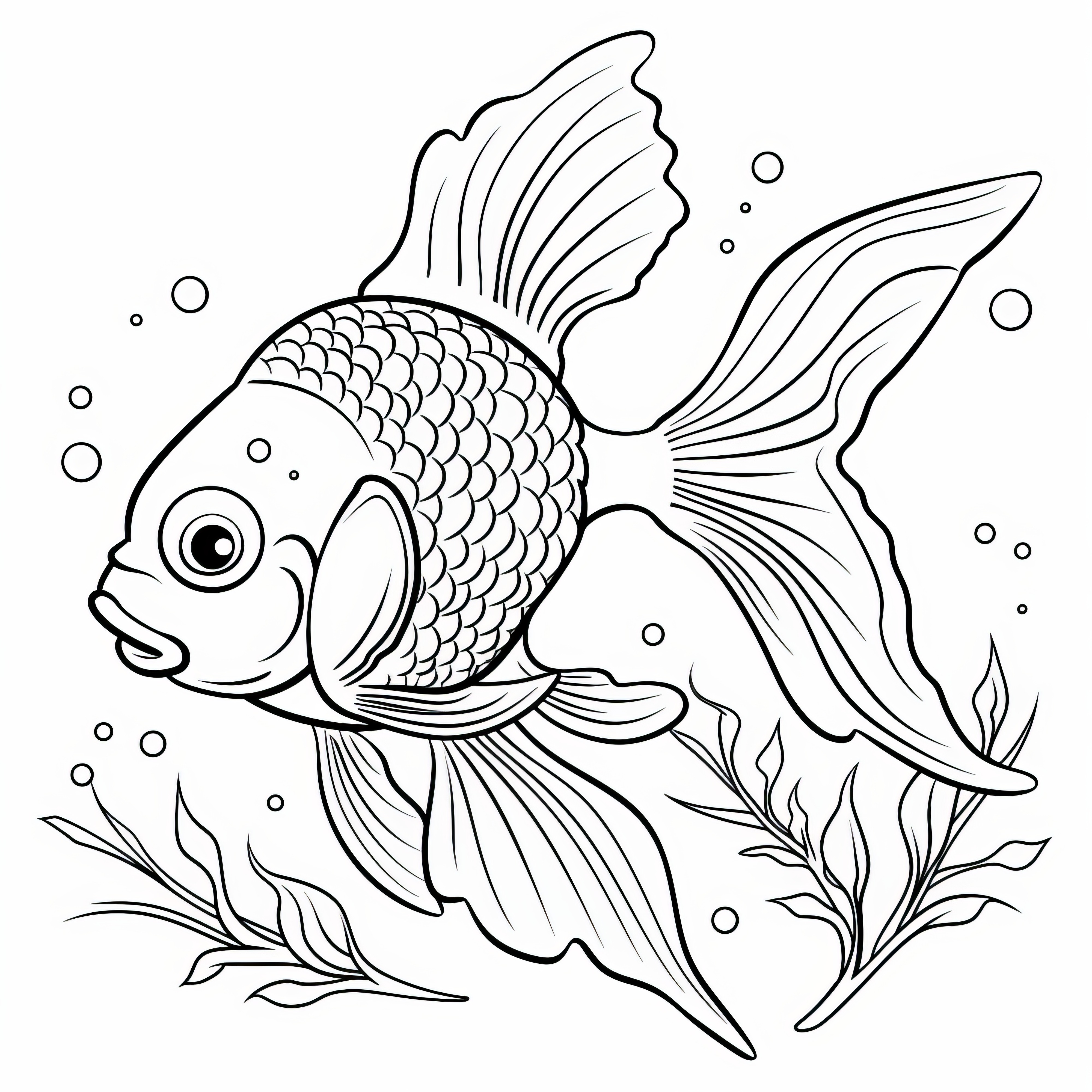水中植物と魚ぬり絵 (無料)