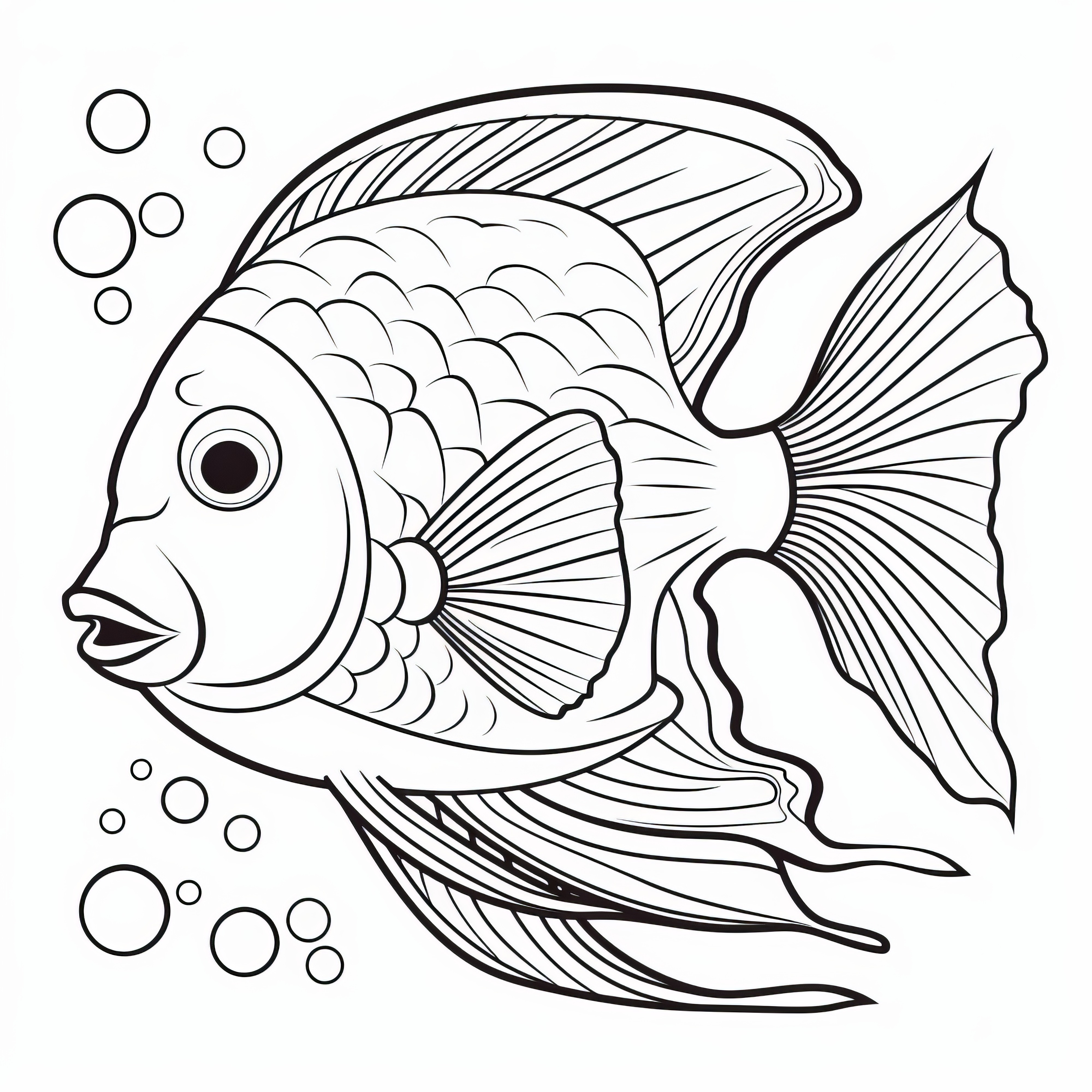 Beautiful colorful fish with air bubbles: coloring page for free download