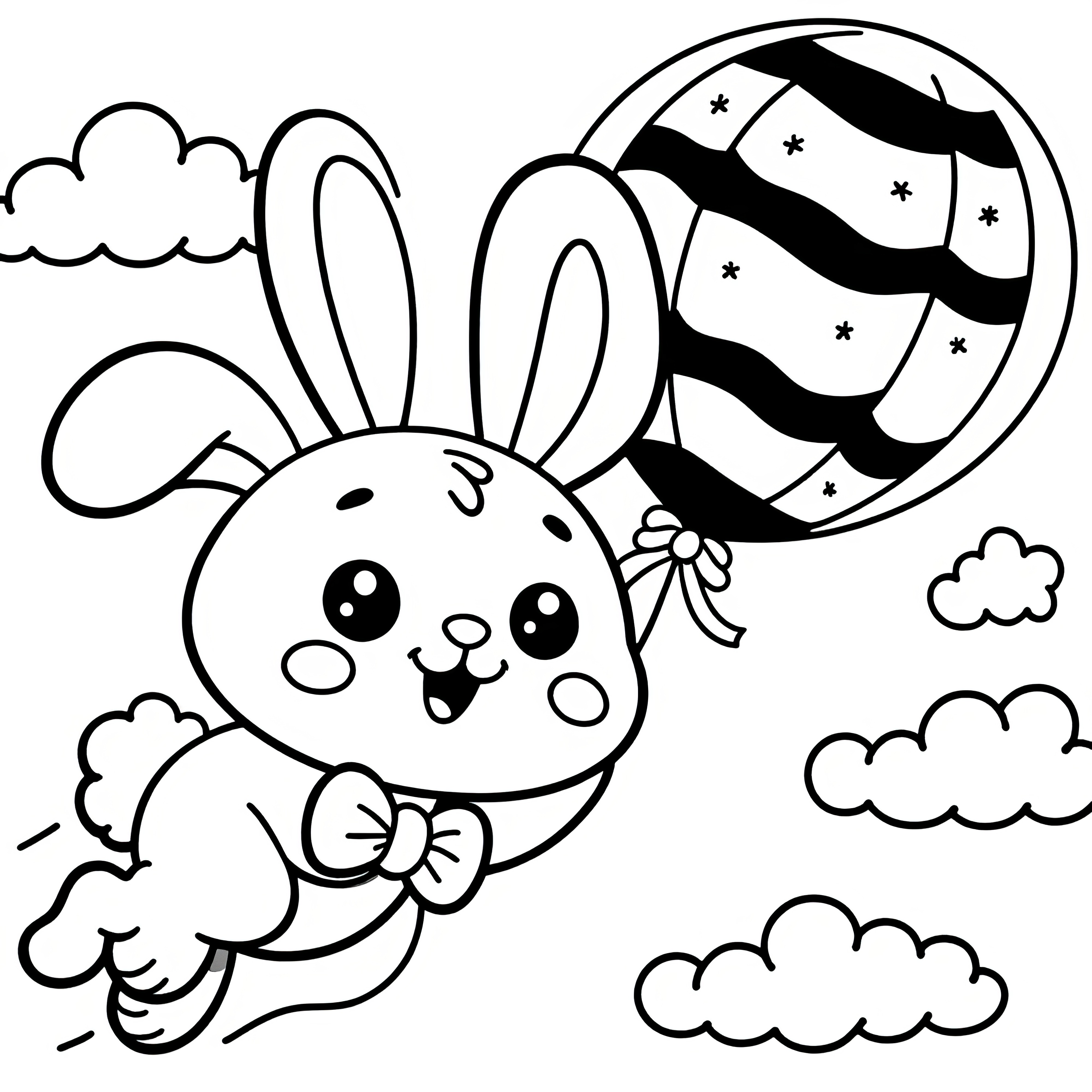 笑うイースターのウサギは風船と飛ぶ：イースターの絵に色を塗る (無料)