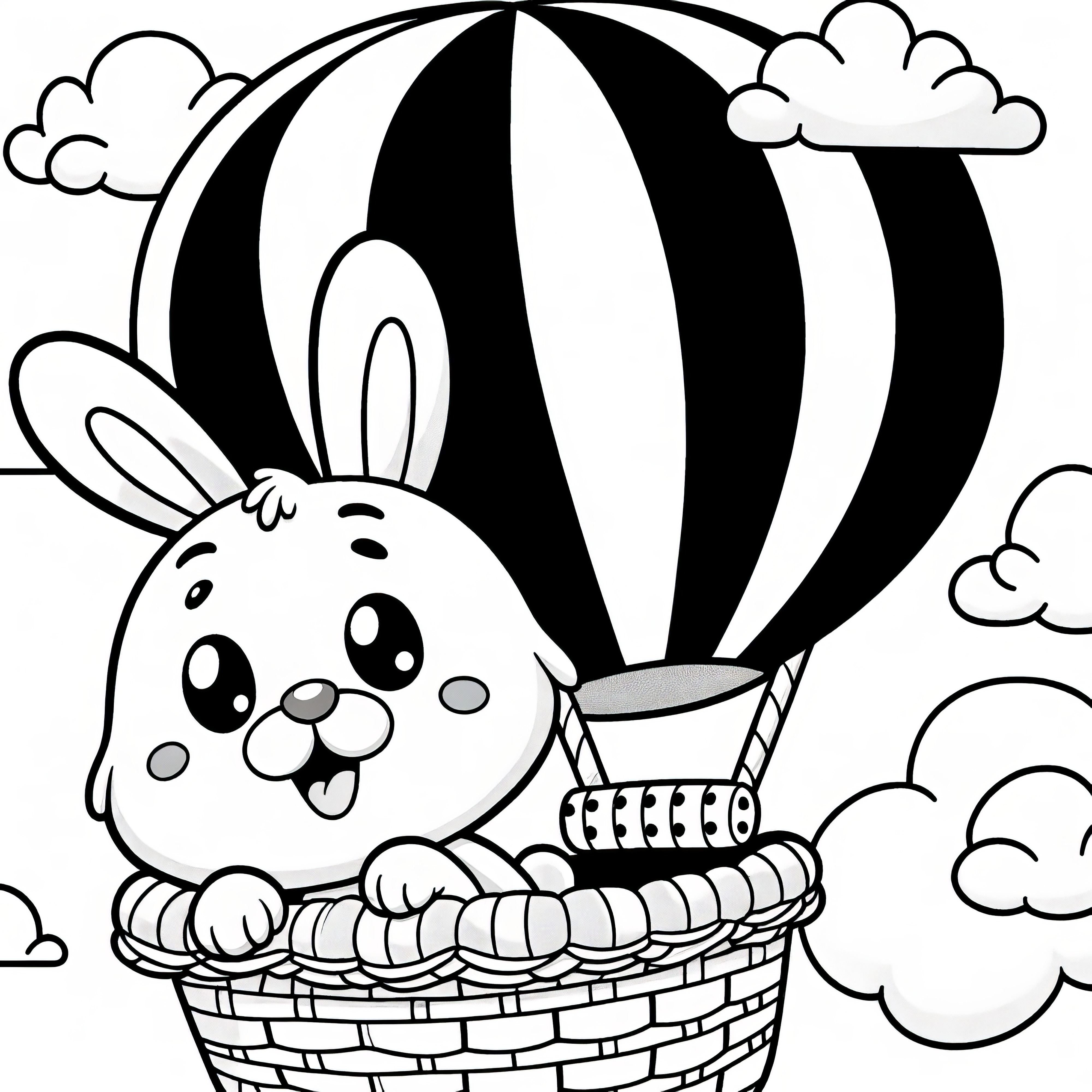 熱気球のイースターバニー：ぬり絵ダウンロード（無料）