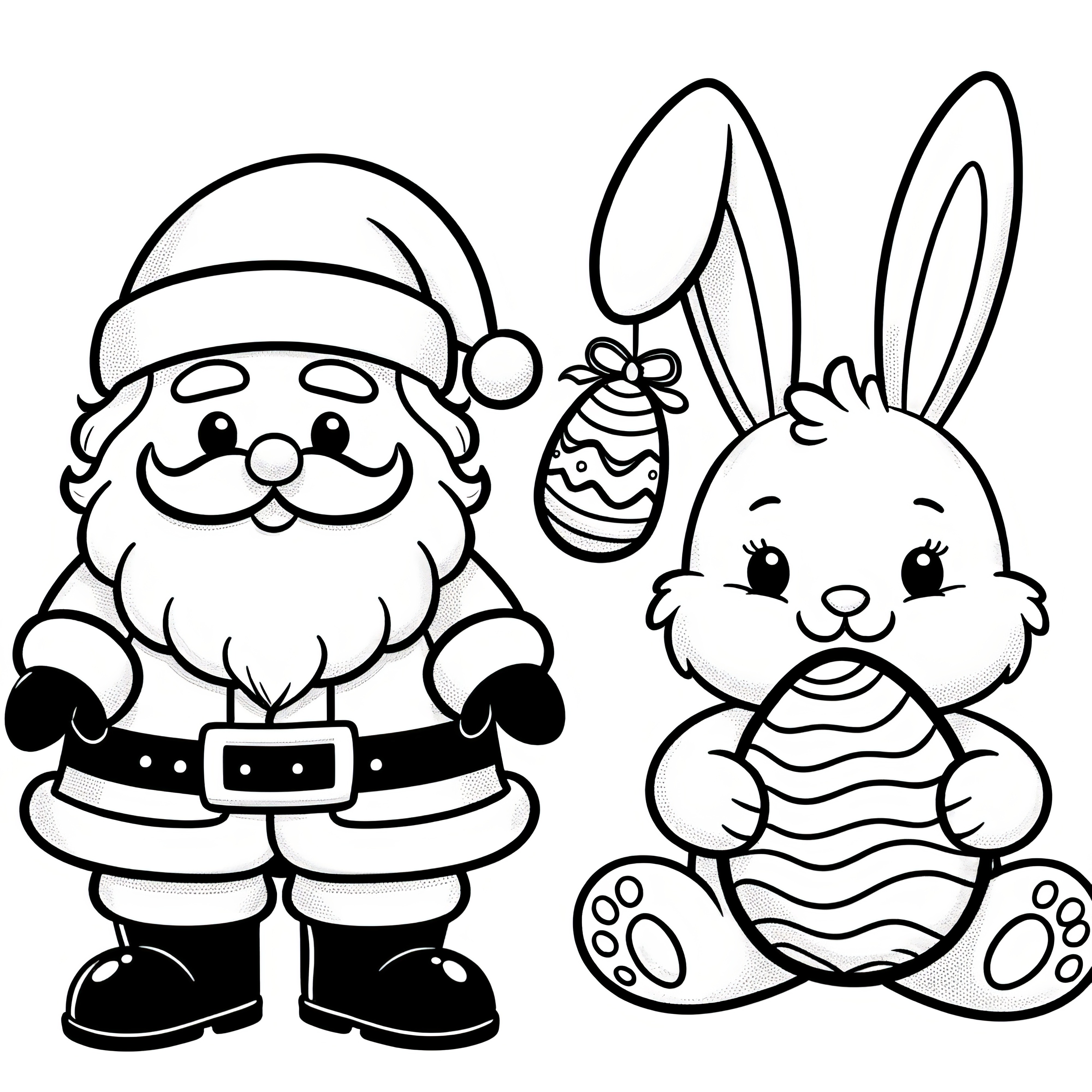 ファーザー・クリスマスとイースター・バニー：子供向けシンプルなぬりえページ（無料）
