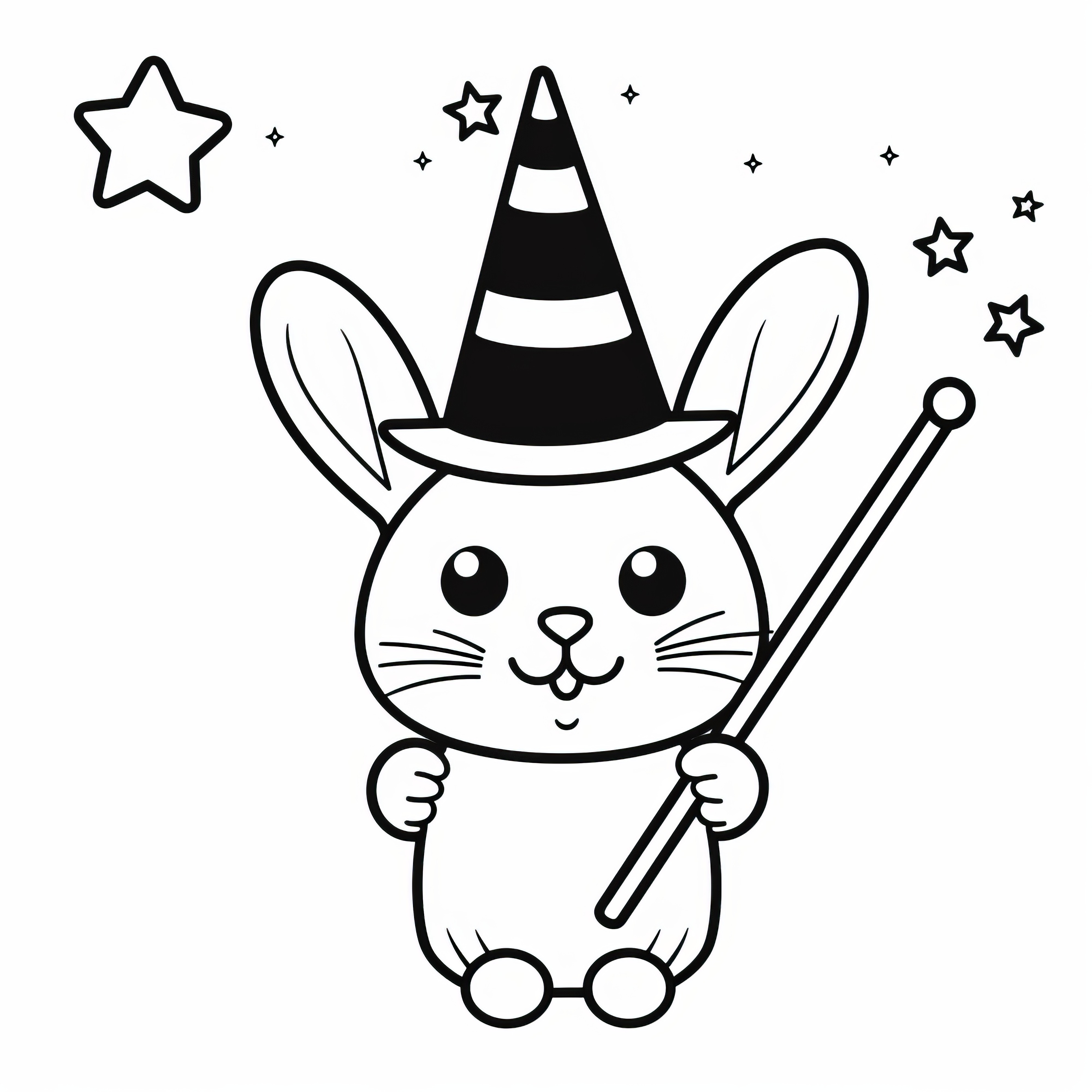 魔法使いのようなかわいいイースターバニー：簡単なぬりえページをダウンロード（無料）