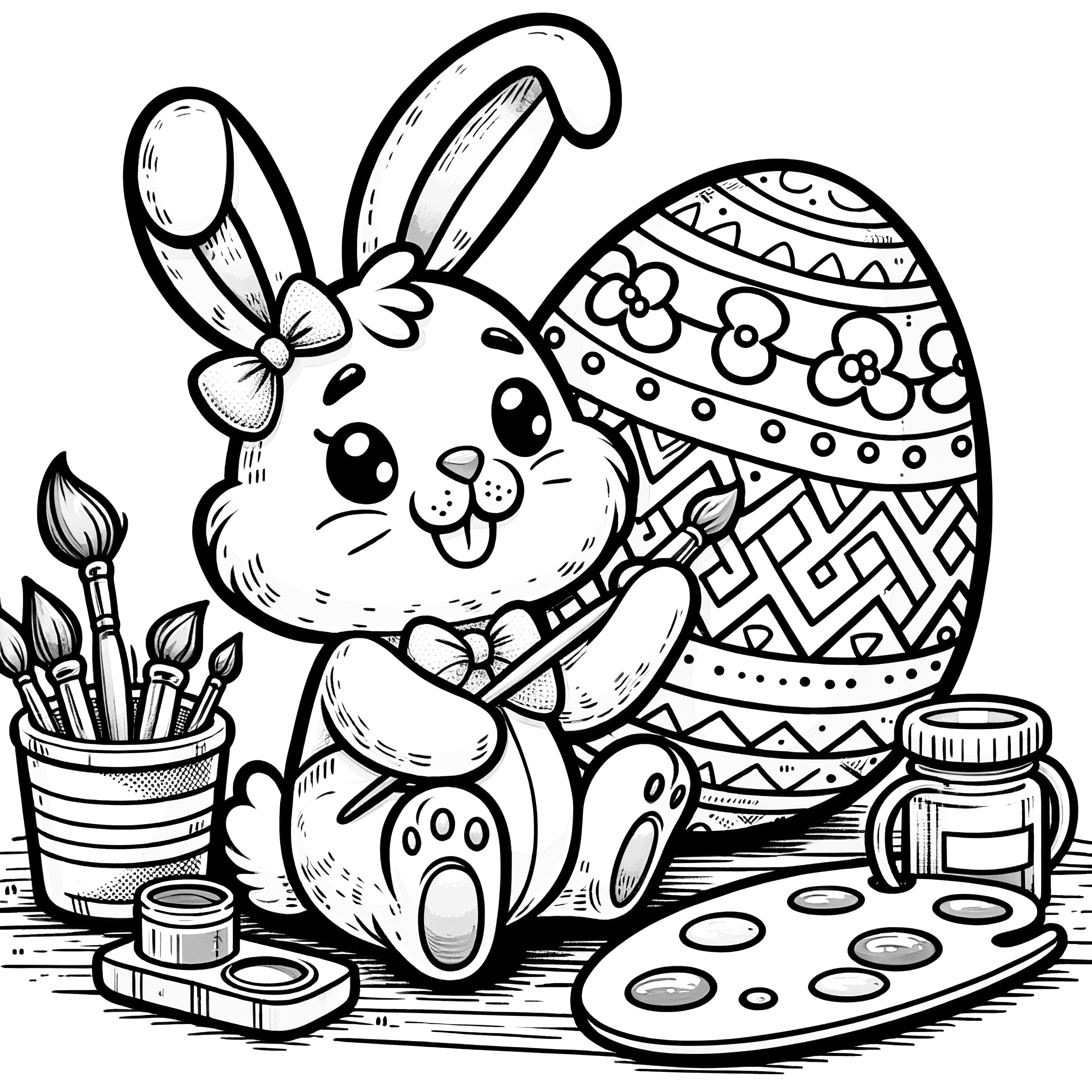 Sweet Easter bunny coloring a beautiful Easter egg: coloring page for download (free)
