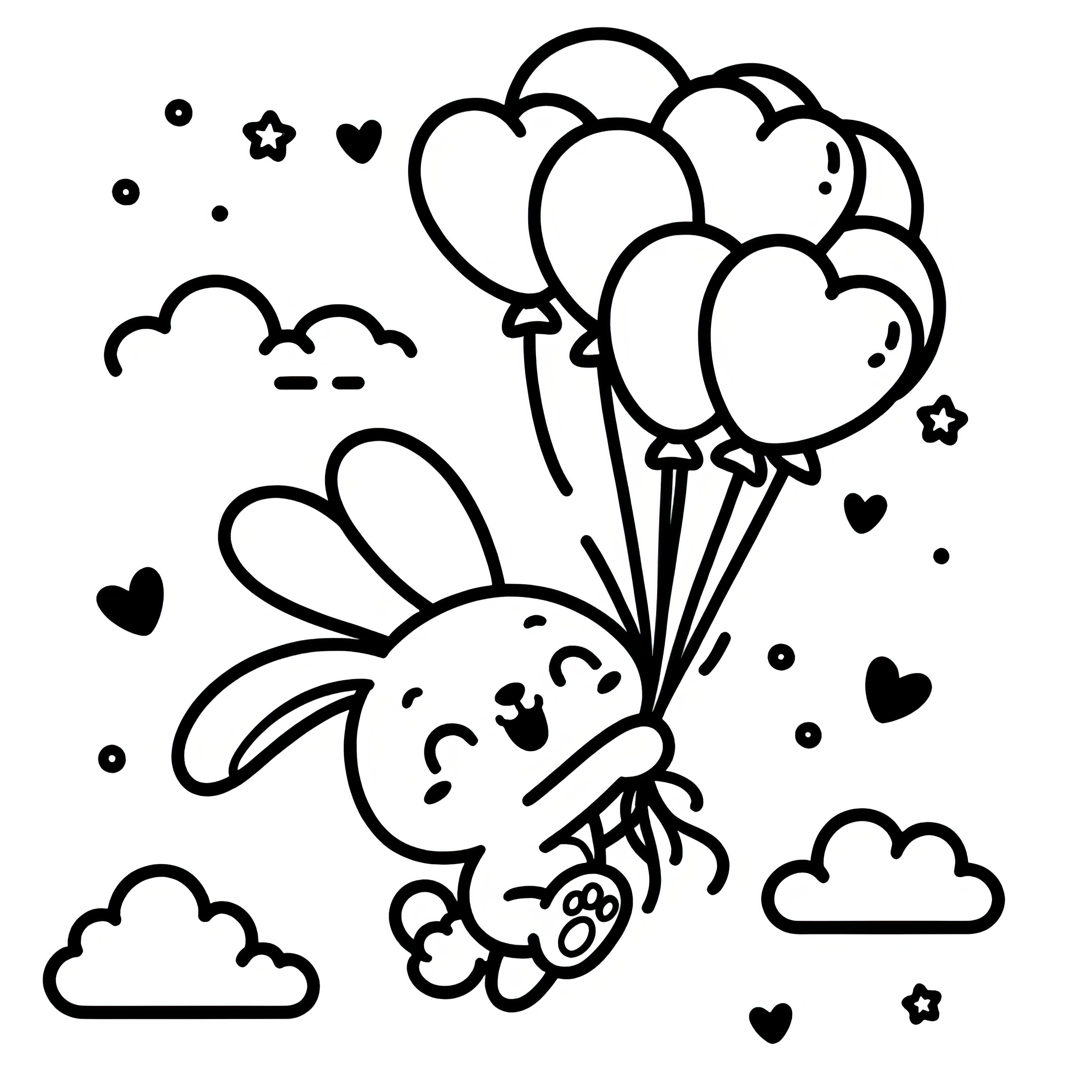 風船とイースターバニー：子供のためのシンプルなぬり絵（無料）