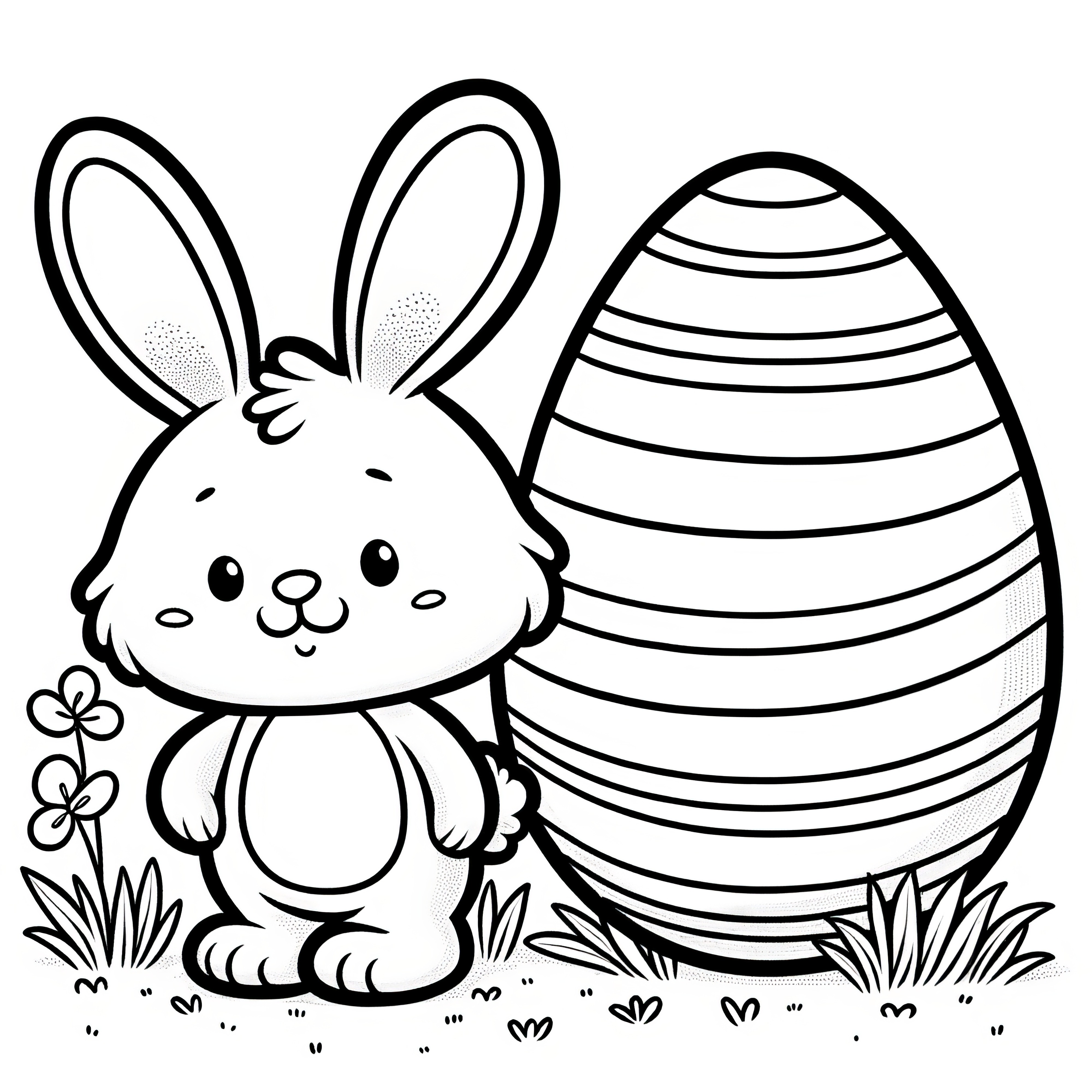 Little Easter bunny with a big Easter egg: Simple coloring template (Free)