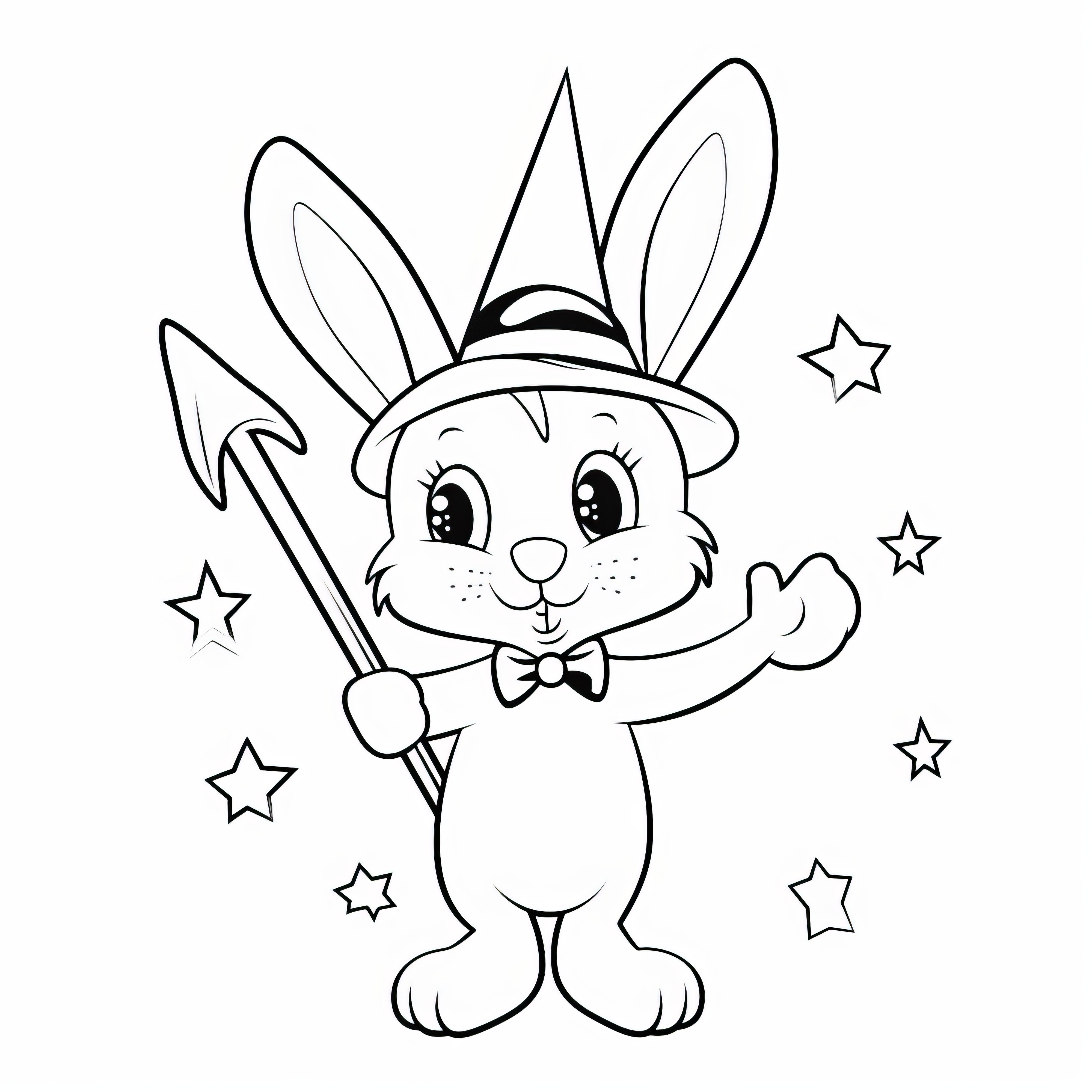 イースターのウサギは魔法の杖を振る：子供のための無料のぬり絵