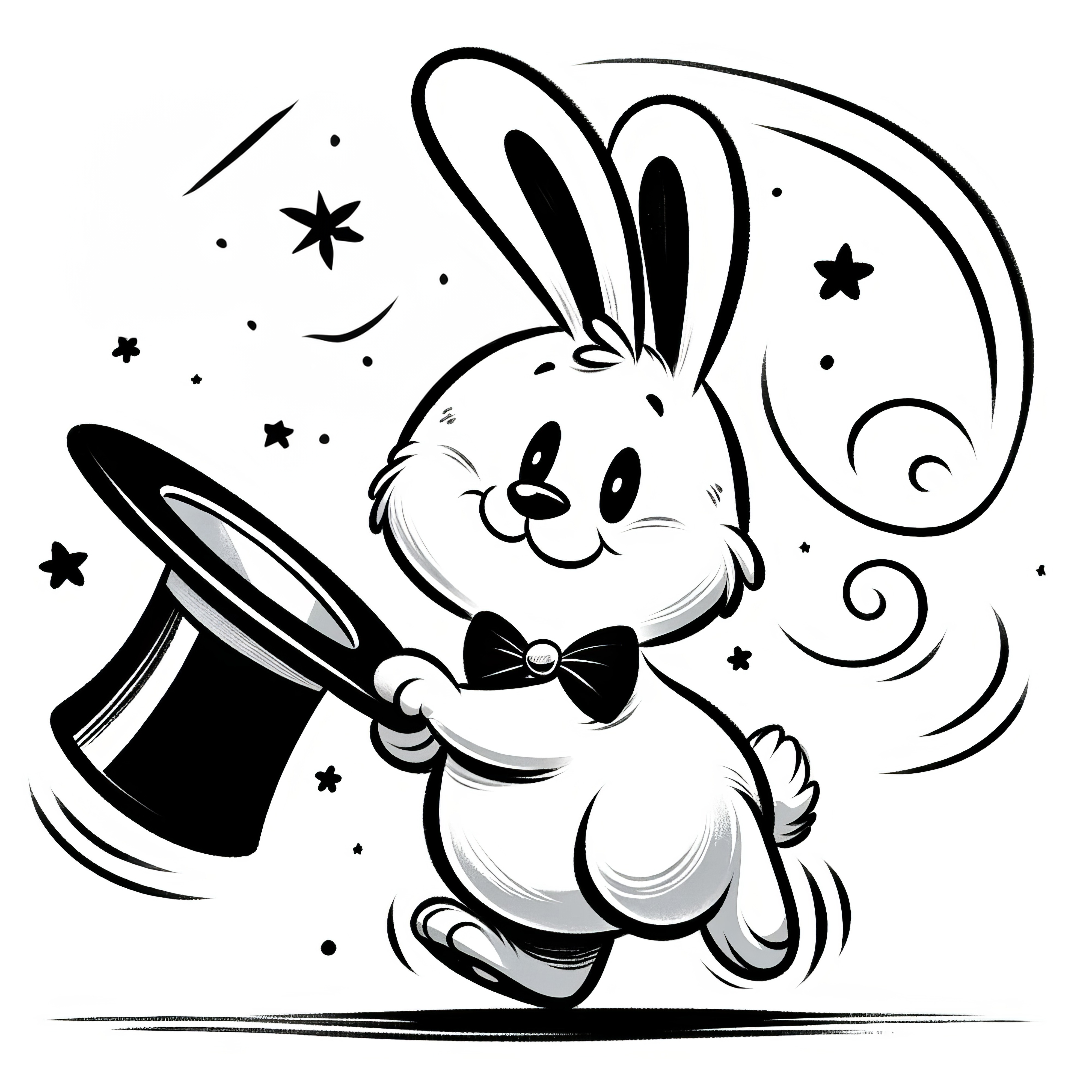 Cute Easter Bunny with Magic Hat: Coloring Page (Free)