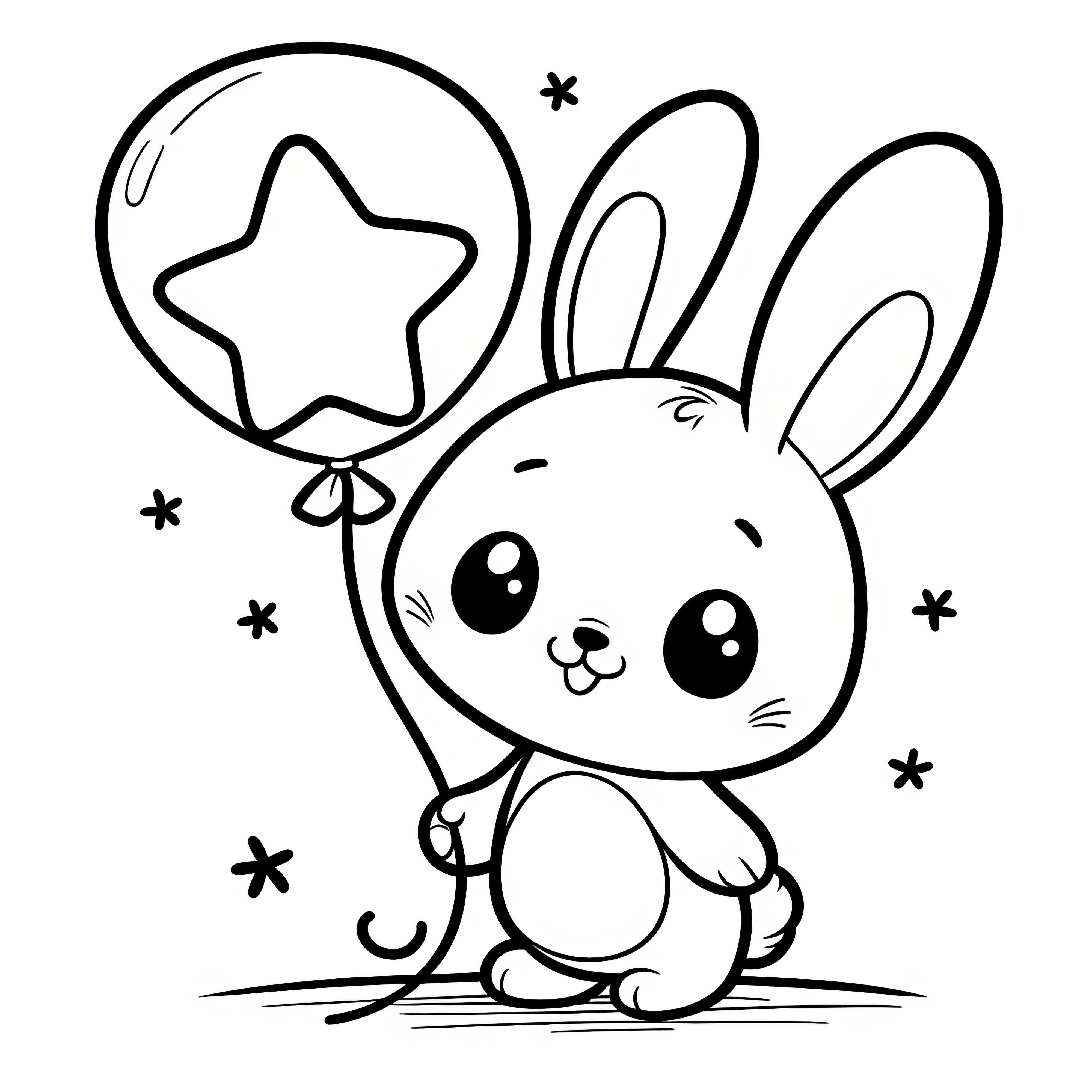 星風船とイースターバニー：子供のためのシンプルなぬりえページ（無料）