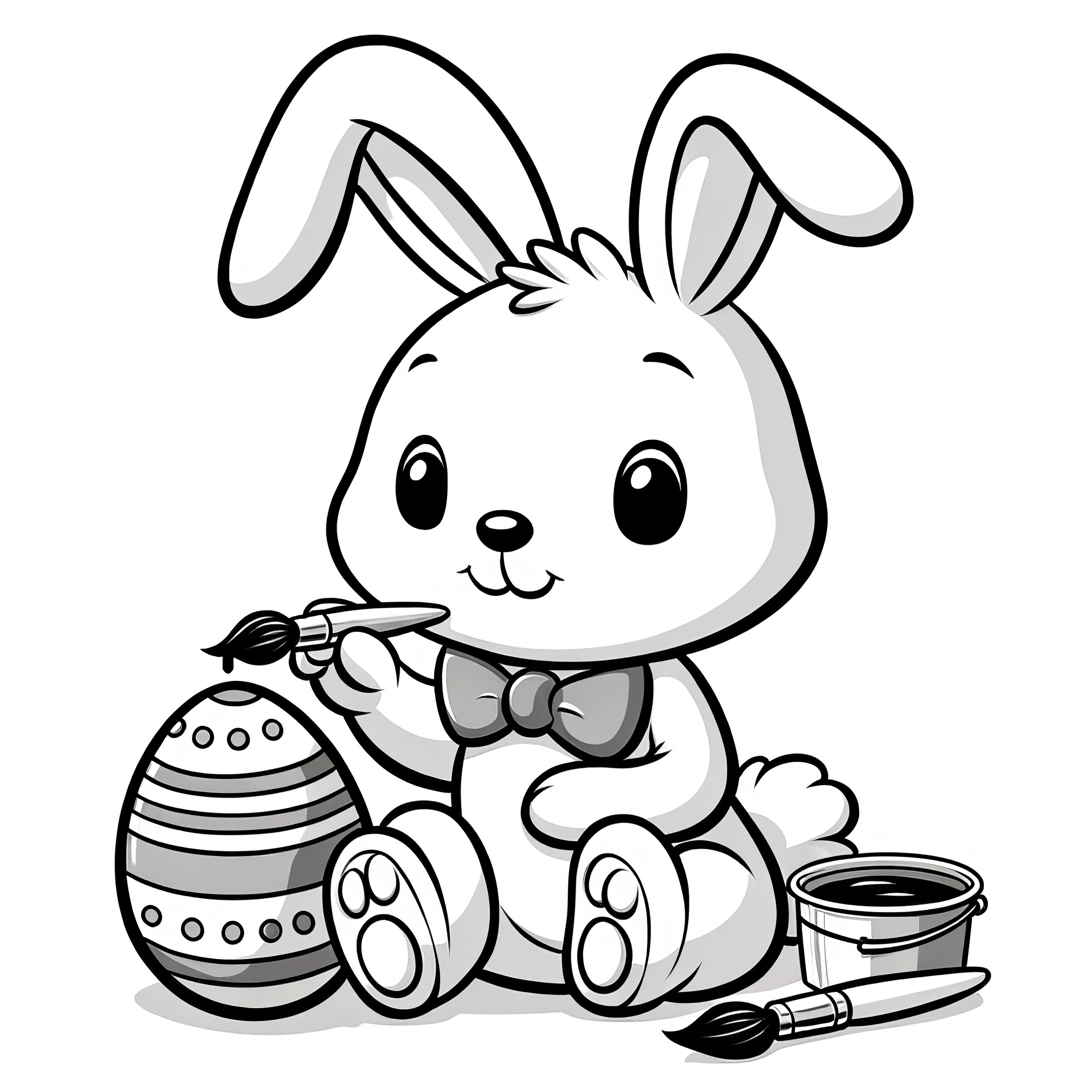 かわいいおもちゃのイースターエッグのように描かれたかわいいイースターバニー：無料のぬり絵