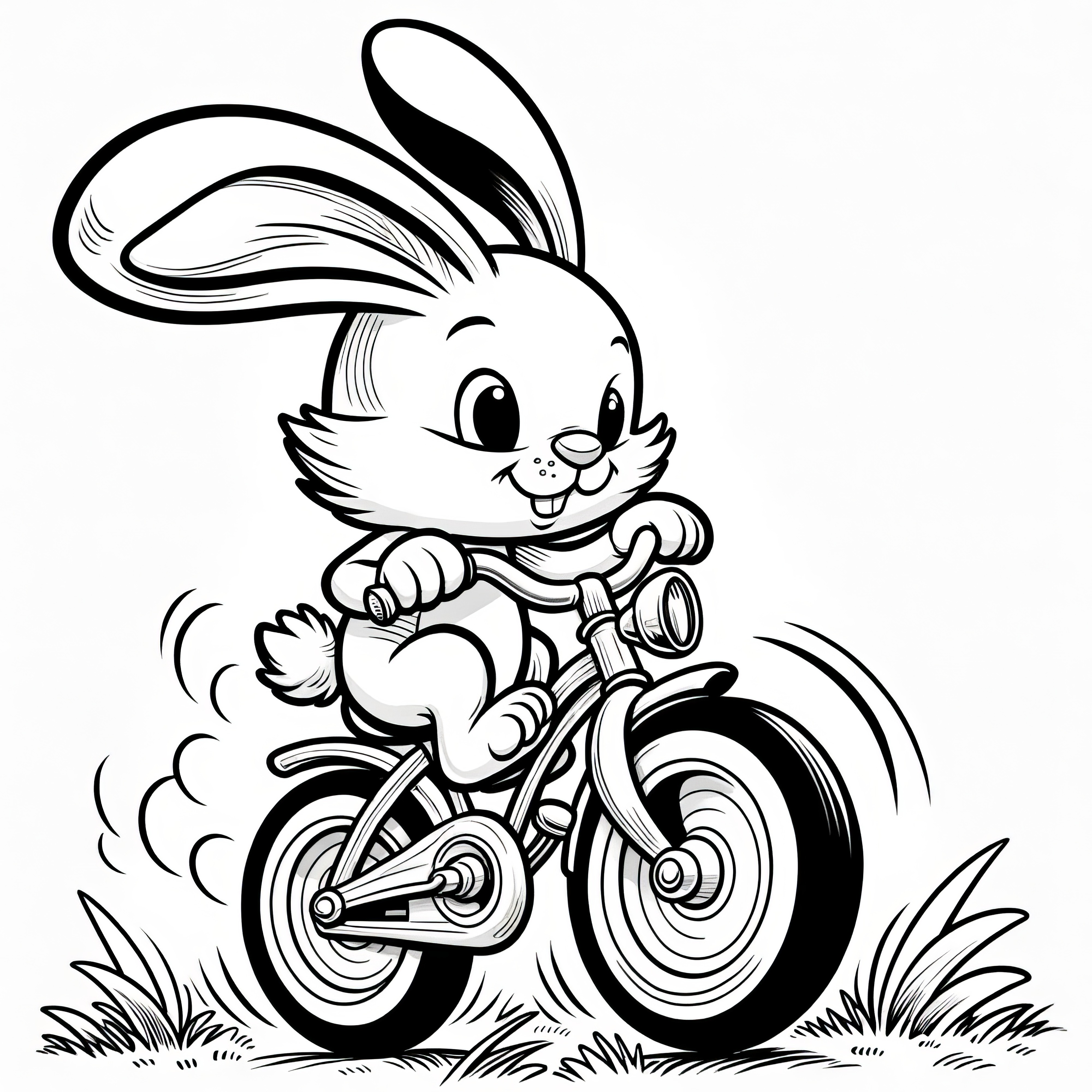 自転車に乗ったスピード違反のイースター・バニー：ぬり絵プリントアウト（無料）