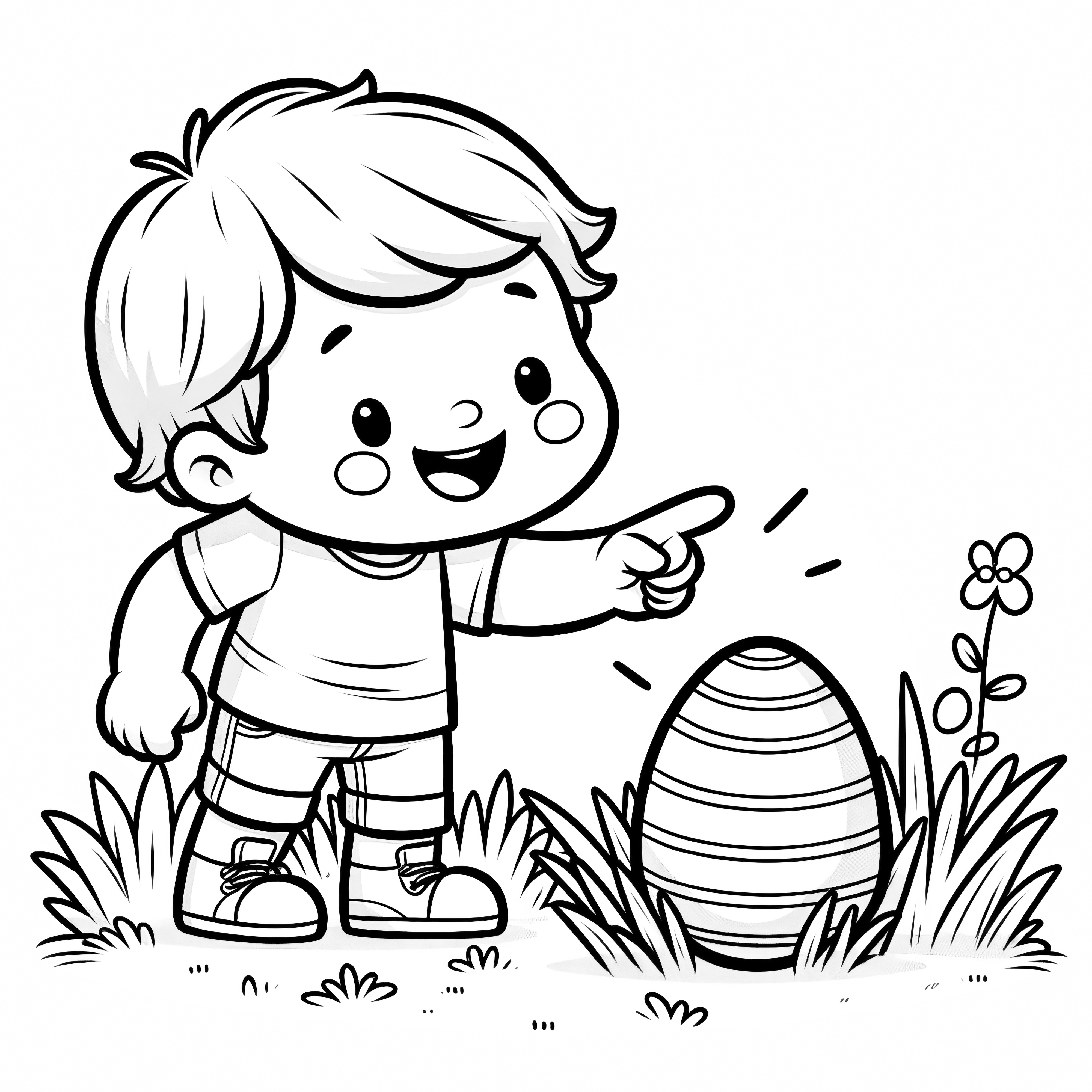 Little child joyfully finds an Easter egg: coloring picture for free