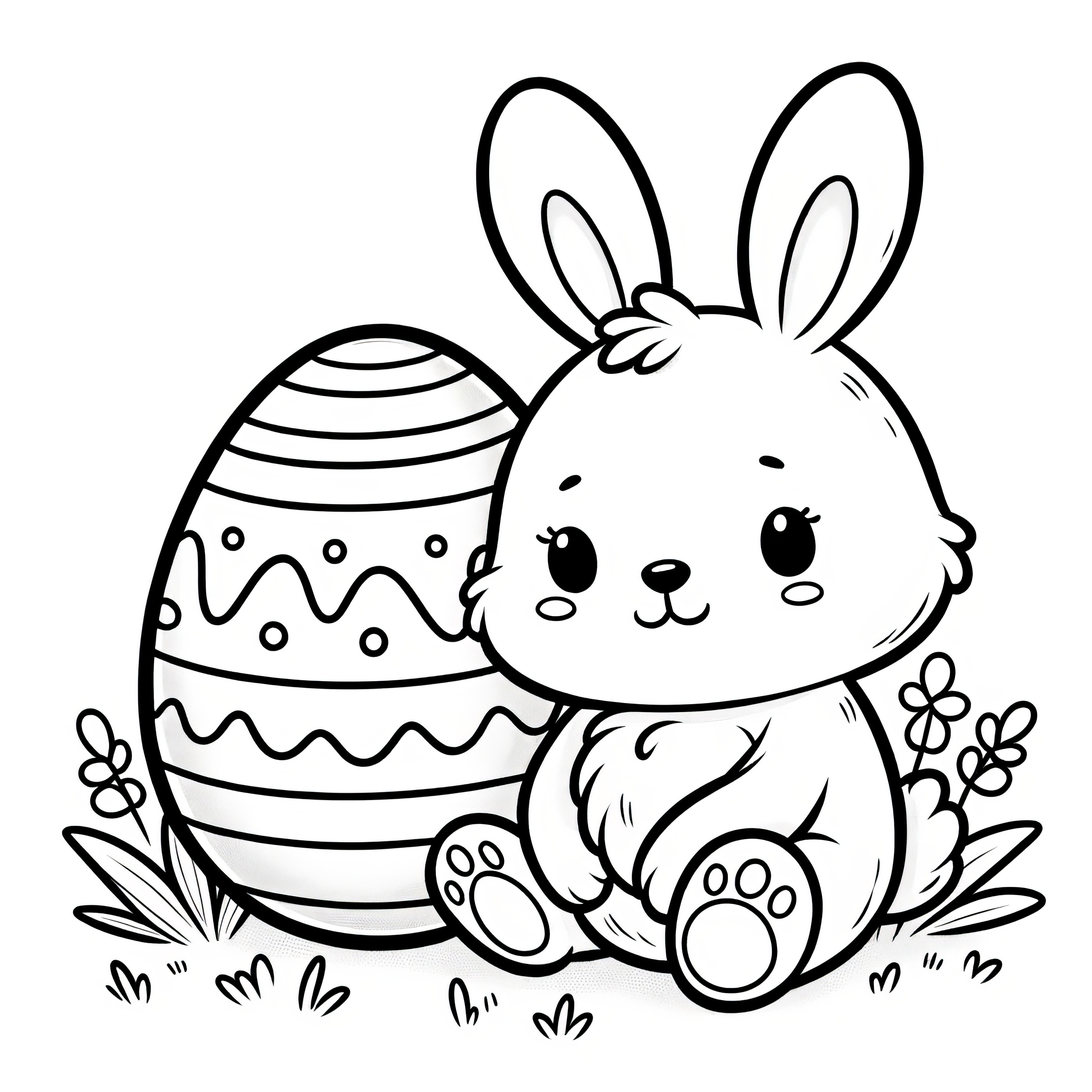 Cute Easter bunny next to Easter egg as a coloring page (Free)