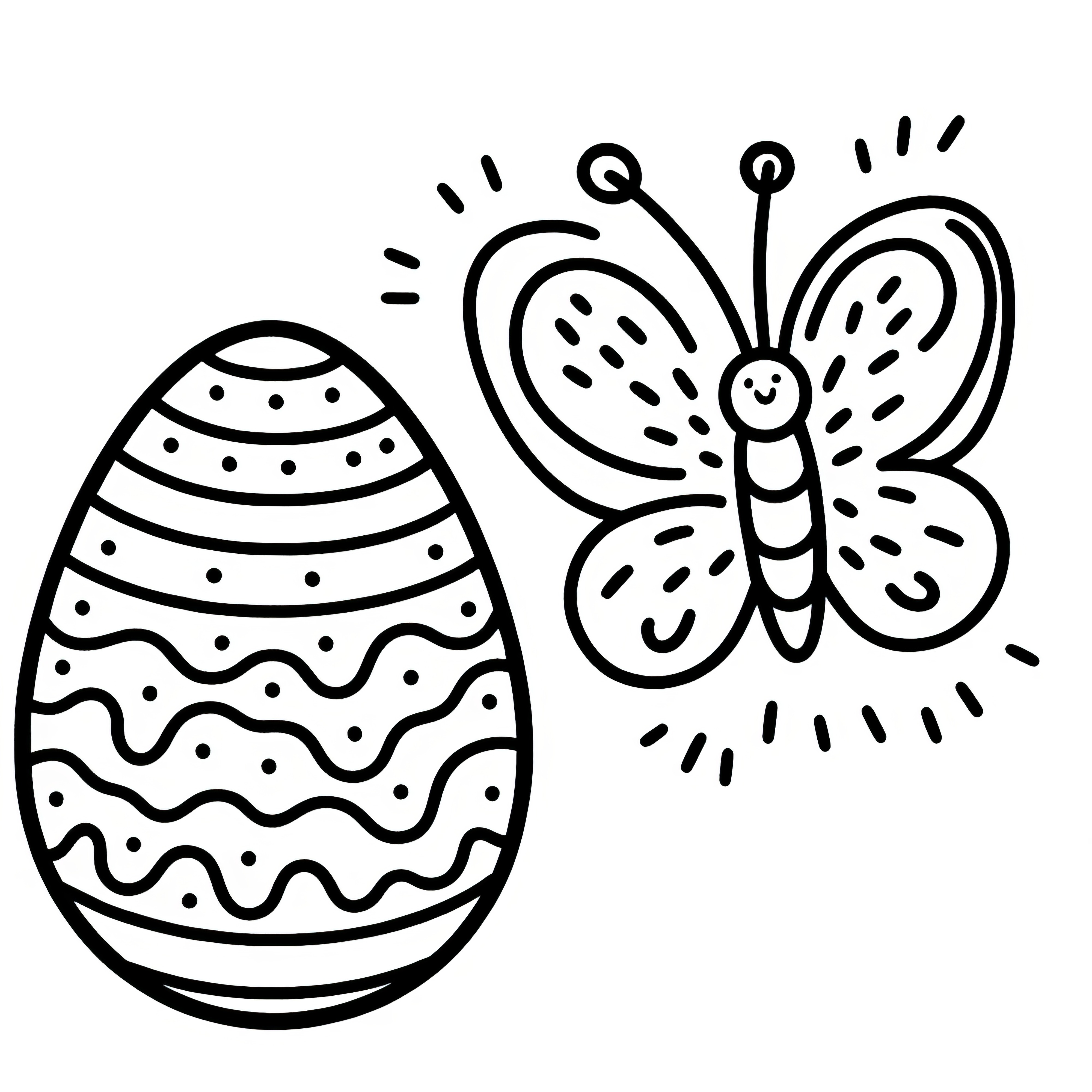 Easter egg with friendly butterfly: coloring page for download (free)