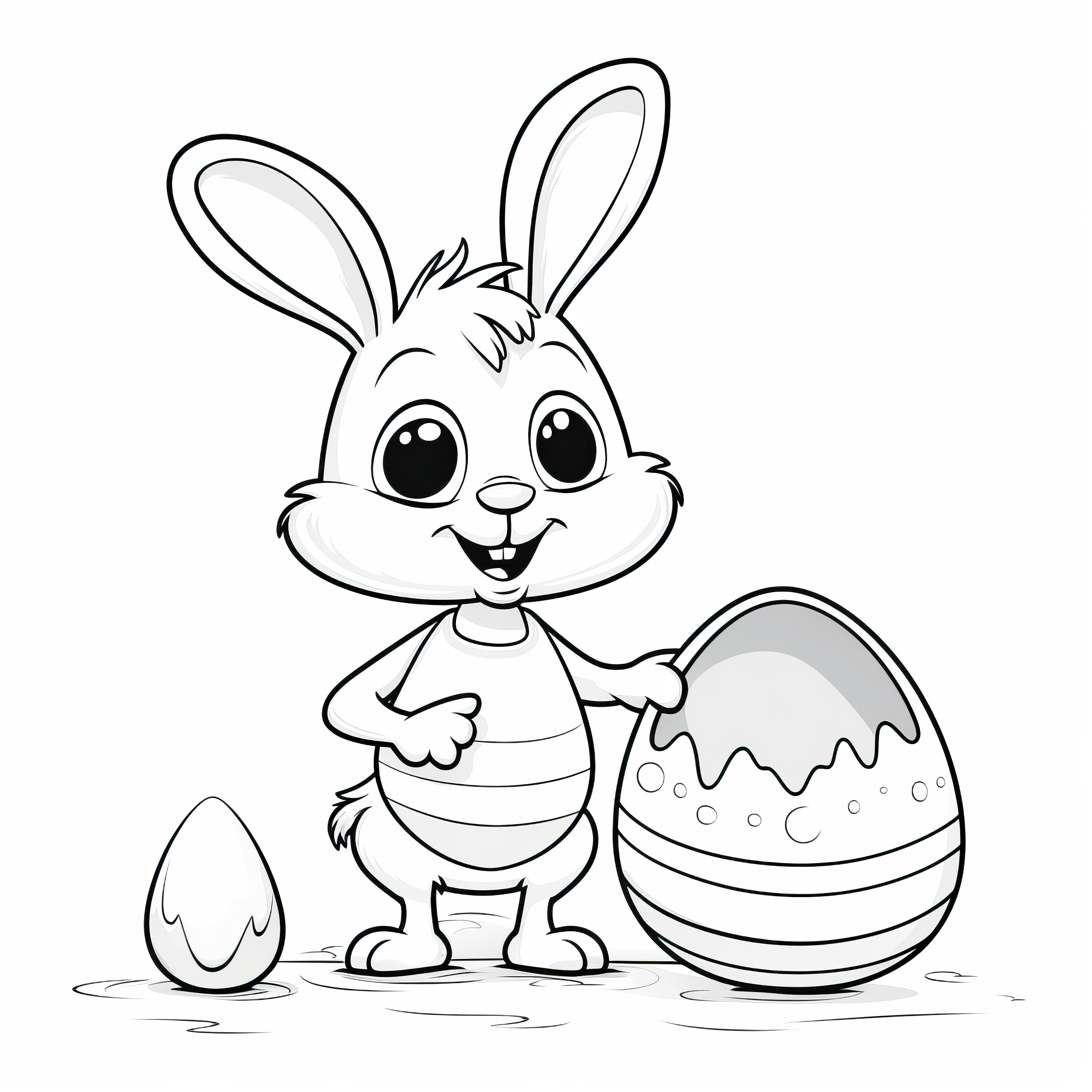 Easter bunny with broken Easter egg: Coloring page for download (Free)