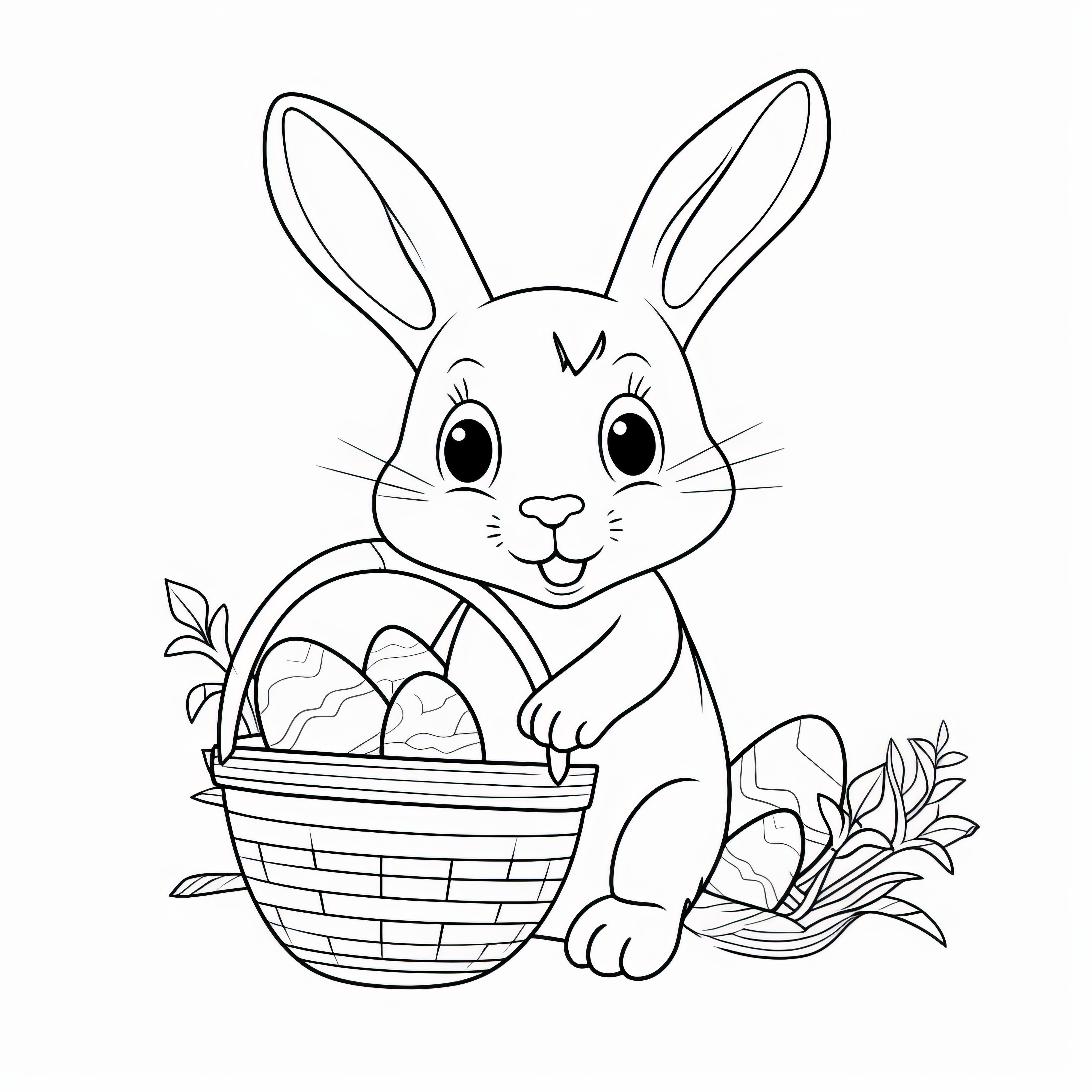 イースターバスケットを持ったかわいいイースターバニー：子供のためのぬり絵（無料）