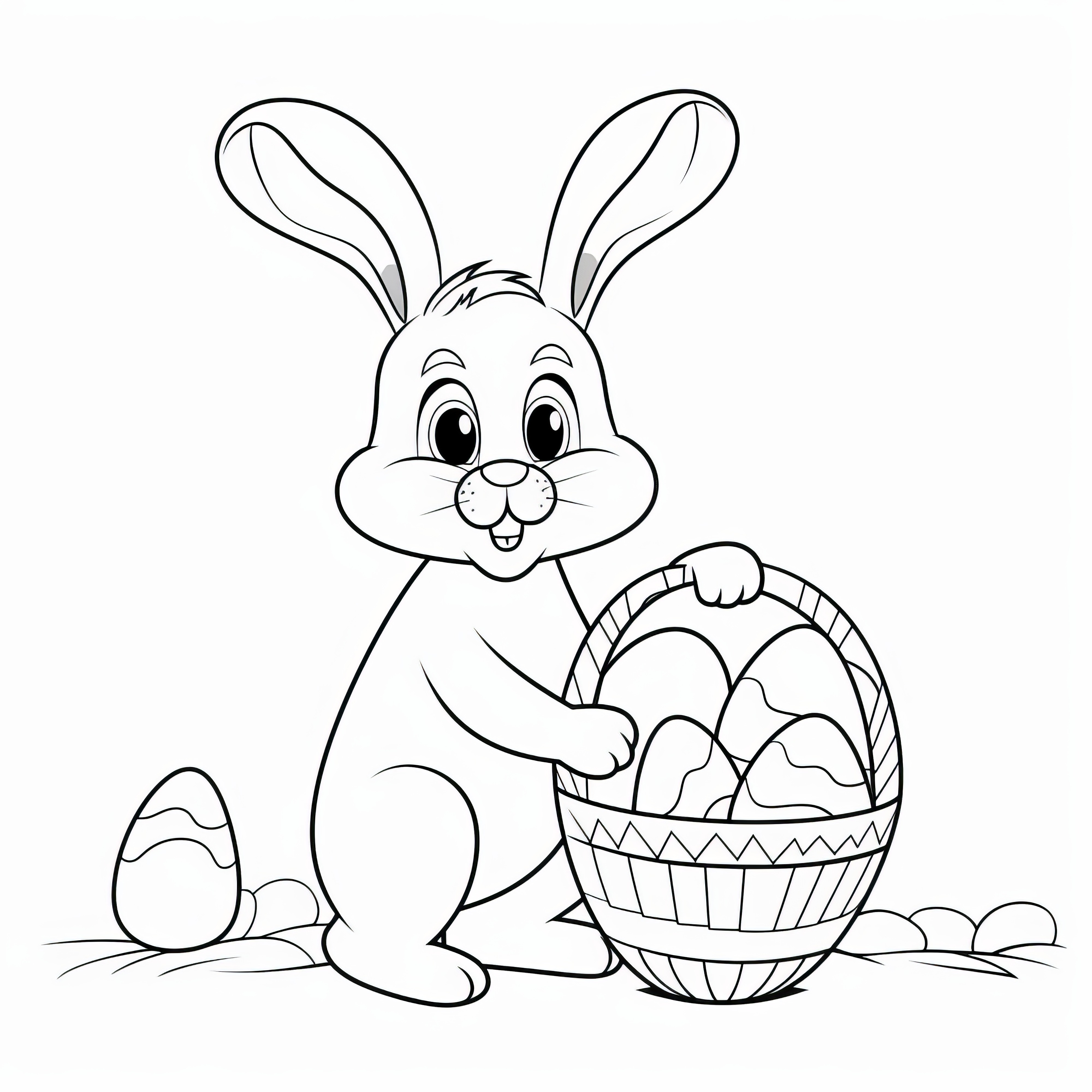 Friendly Easter bunny with Easter basket: Simple picture to color (Free)