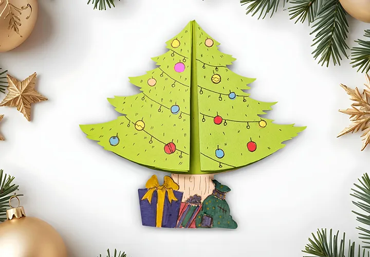 Membuat kartu Natal dalam bentuk pohon cemara: Ide kreatif untuk anak-anak