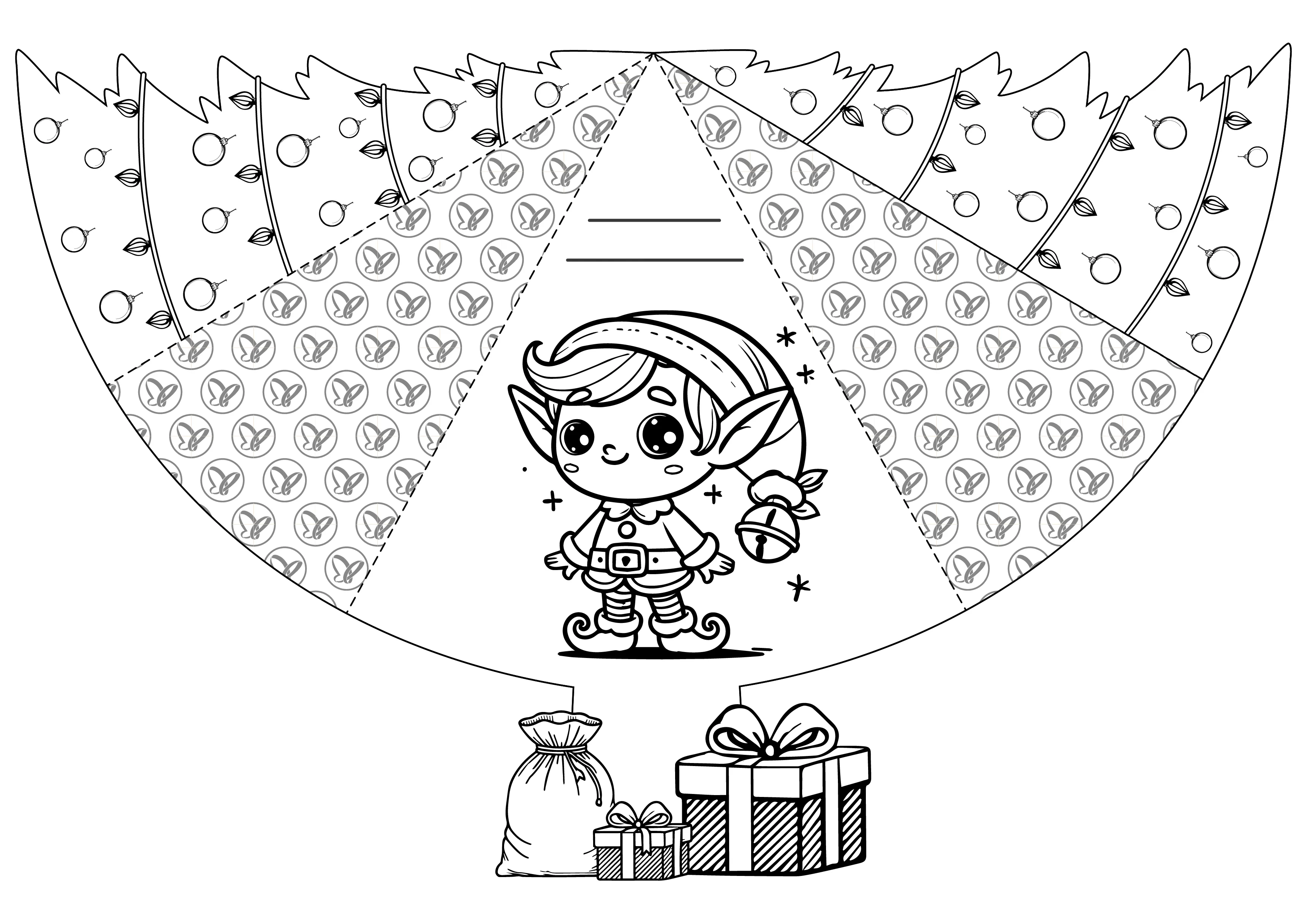 Template kartu natal yang sudah jadi berbentuk pohon Natal. Gambar 1