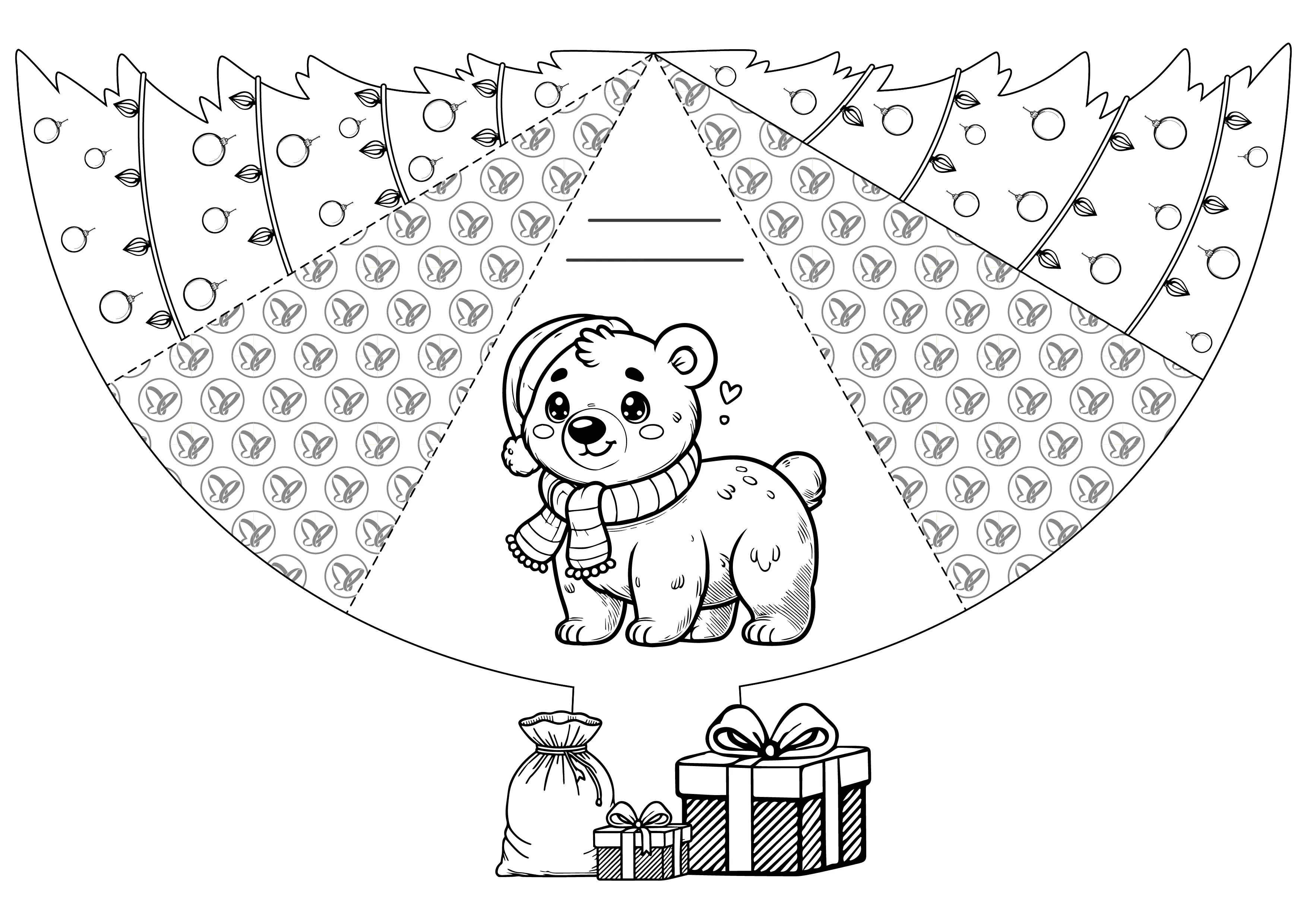 Template yang sudah jadi untuk kartu ucapan Natal berbentuk pohon Natal. Gambar 5