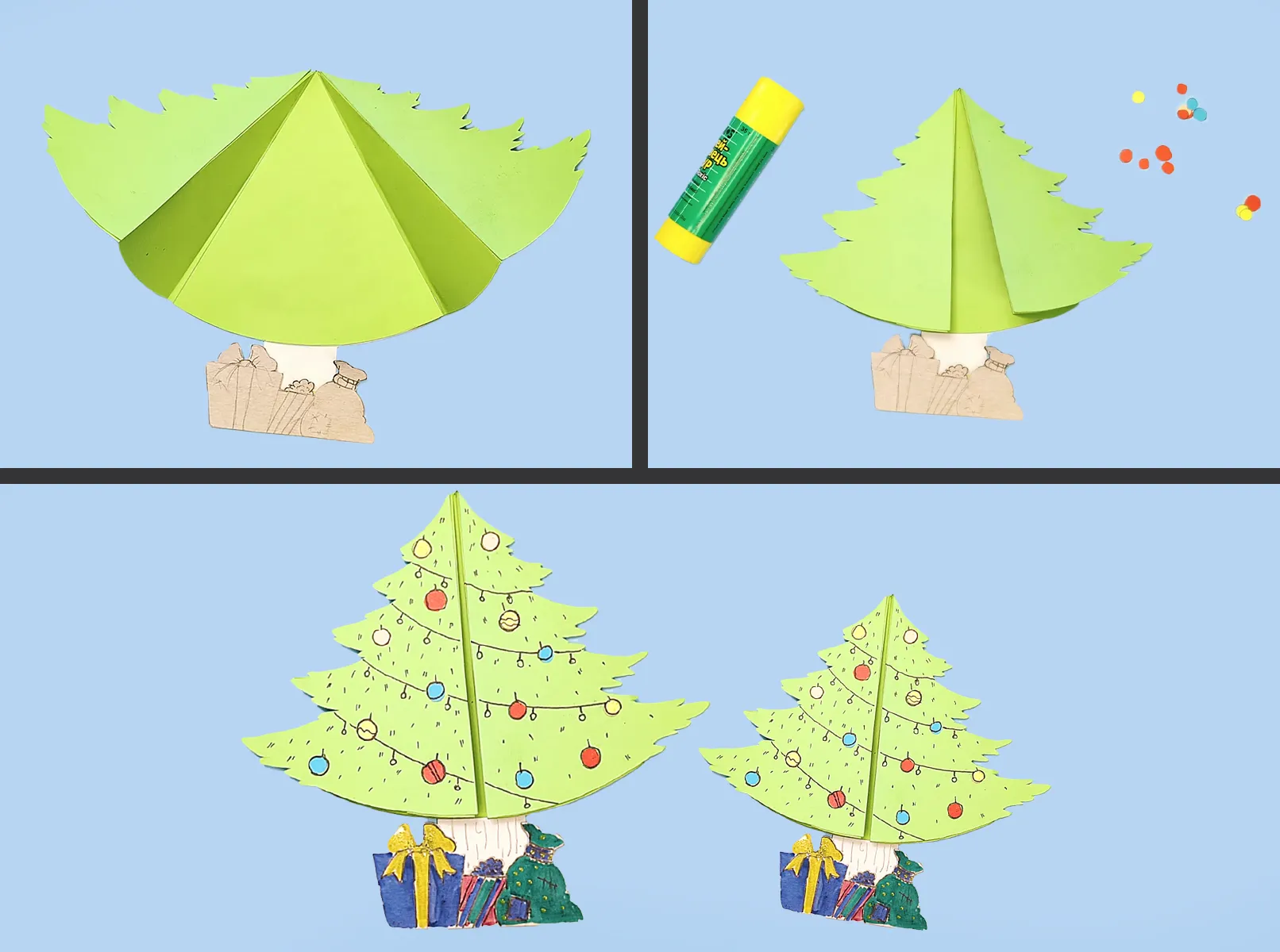 Petunjuk: Kartu Natal pohon cemara langkah demi langkah. Gambar 1