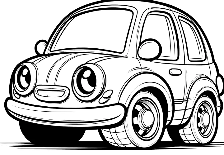 Roztomilé auto s očima: Jednoduchá omalovánka pro děti (Zdarma)