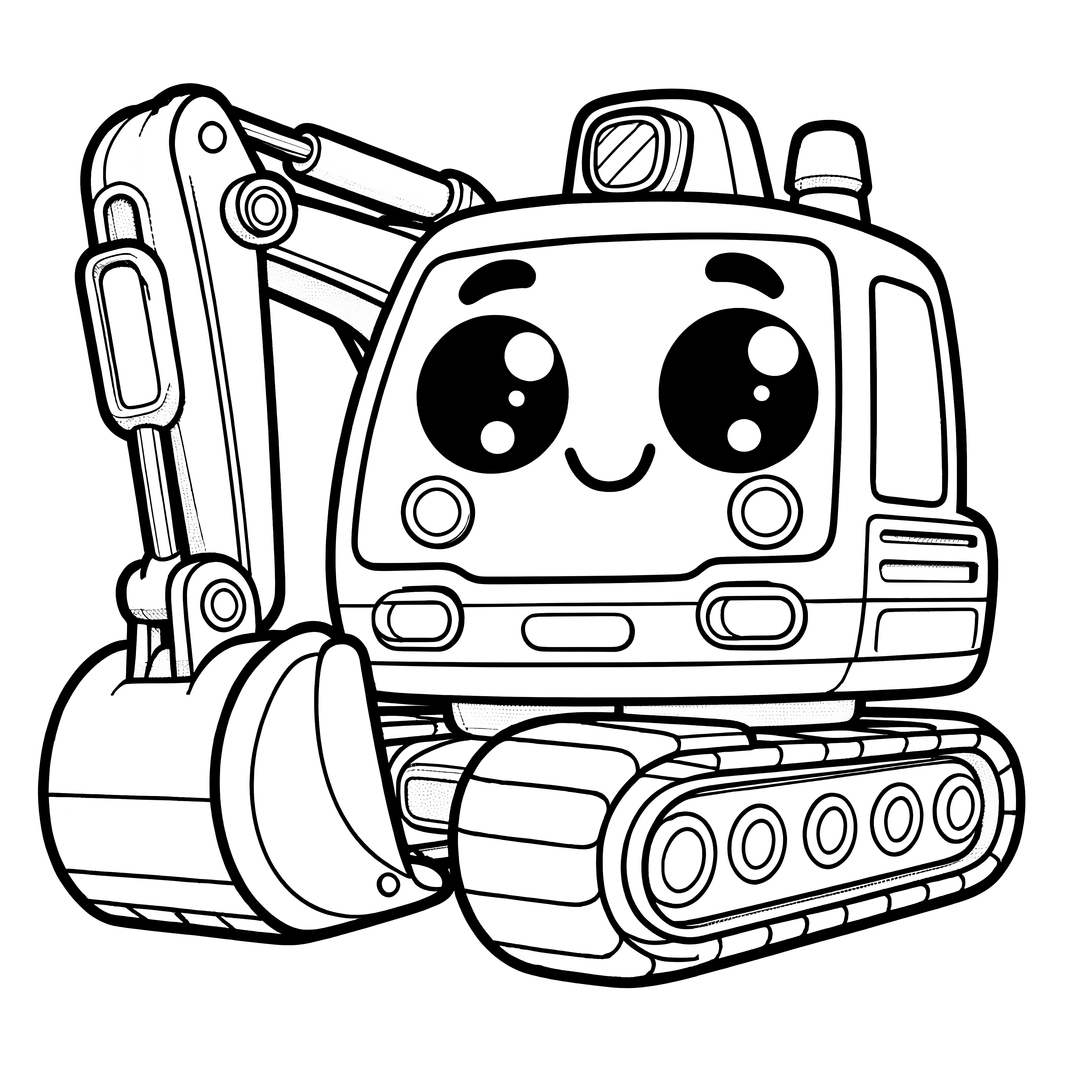 大きな目のかわいいショベルカー：子供のためのぬりえページ（無料）