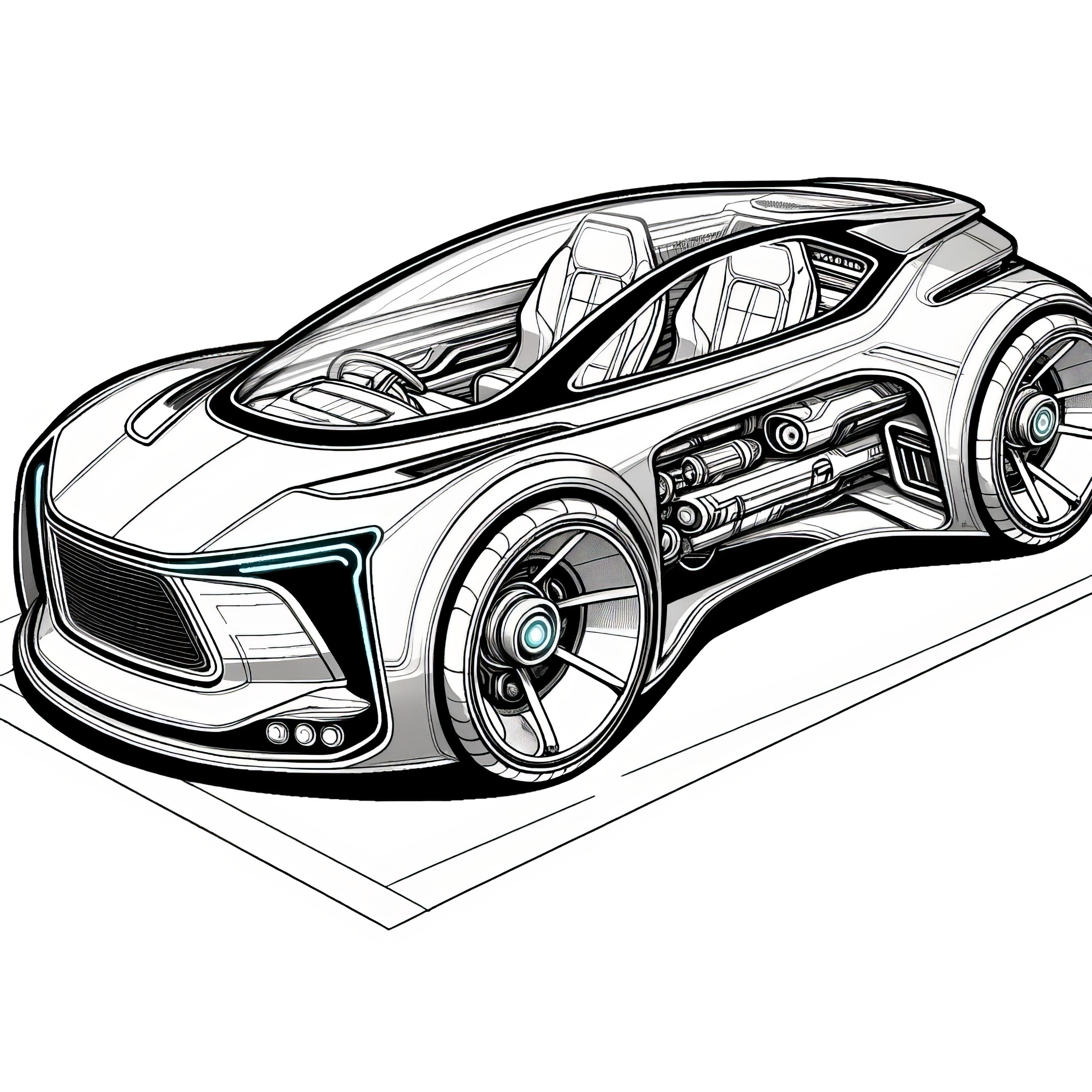 近未来的な車に色を塗ろう: 無料ダウンロード
